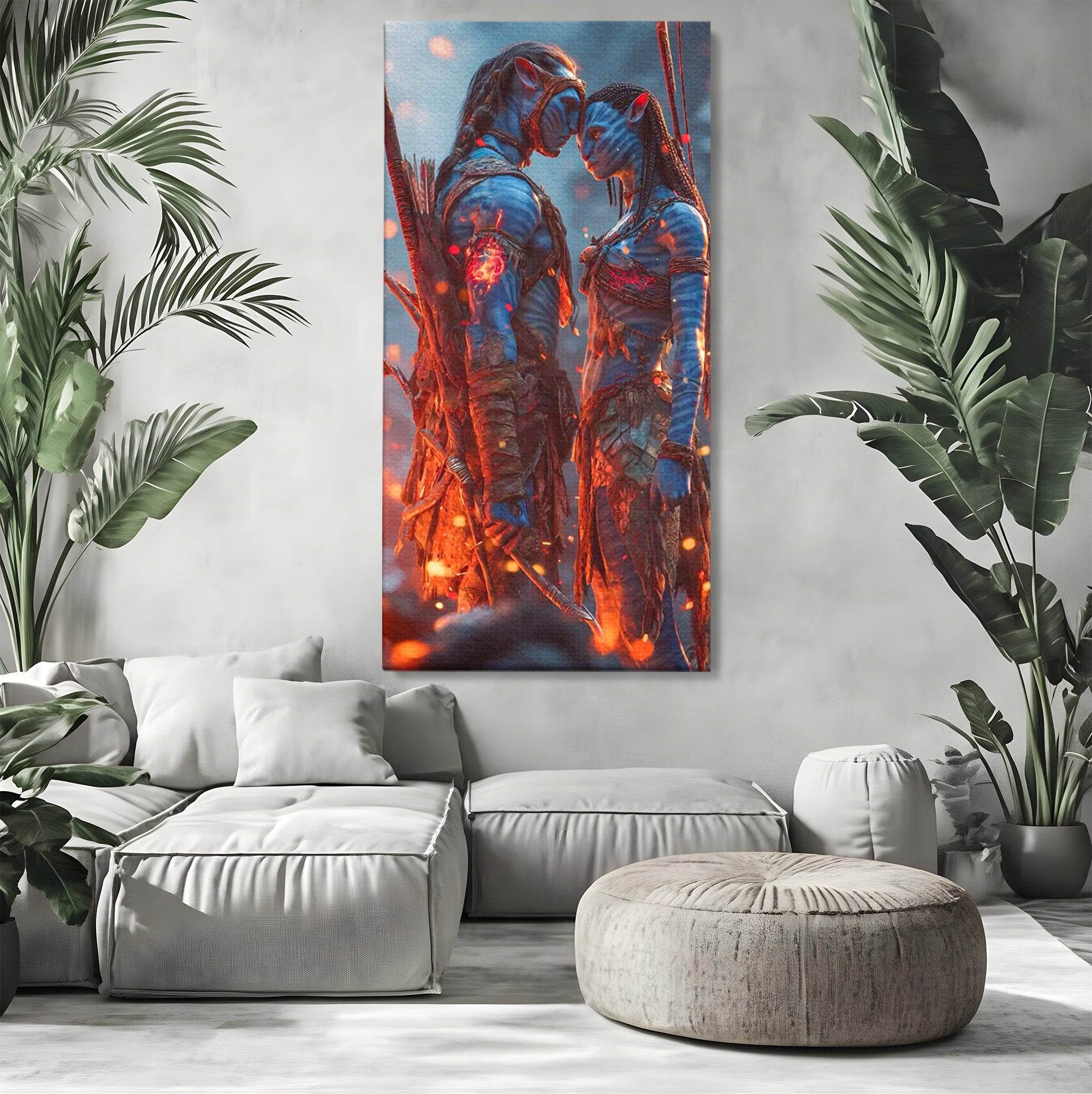Tablou Canvas Premium LuxCanva® PI1256, Cuplu Avatar, Foc, Fantezie, Aventura, Magie, Living, Dormitor, Culori Vibrante