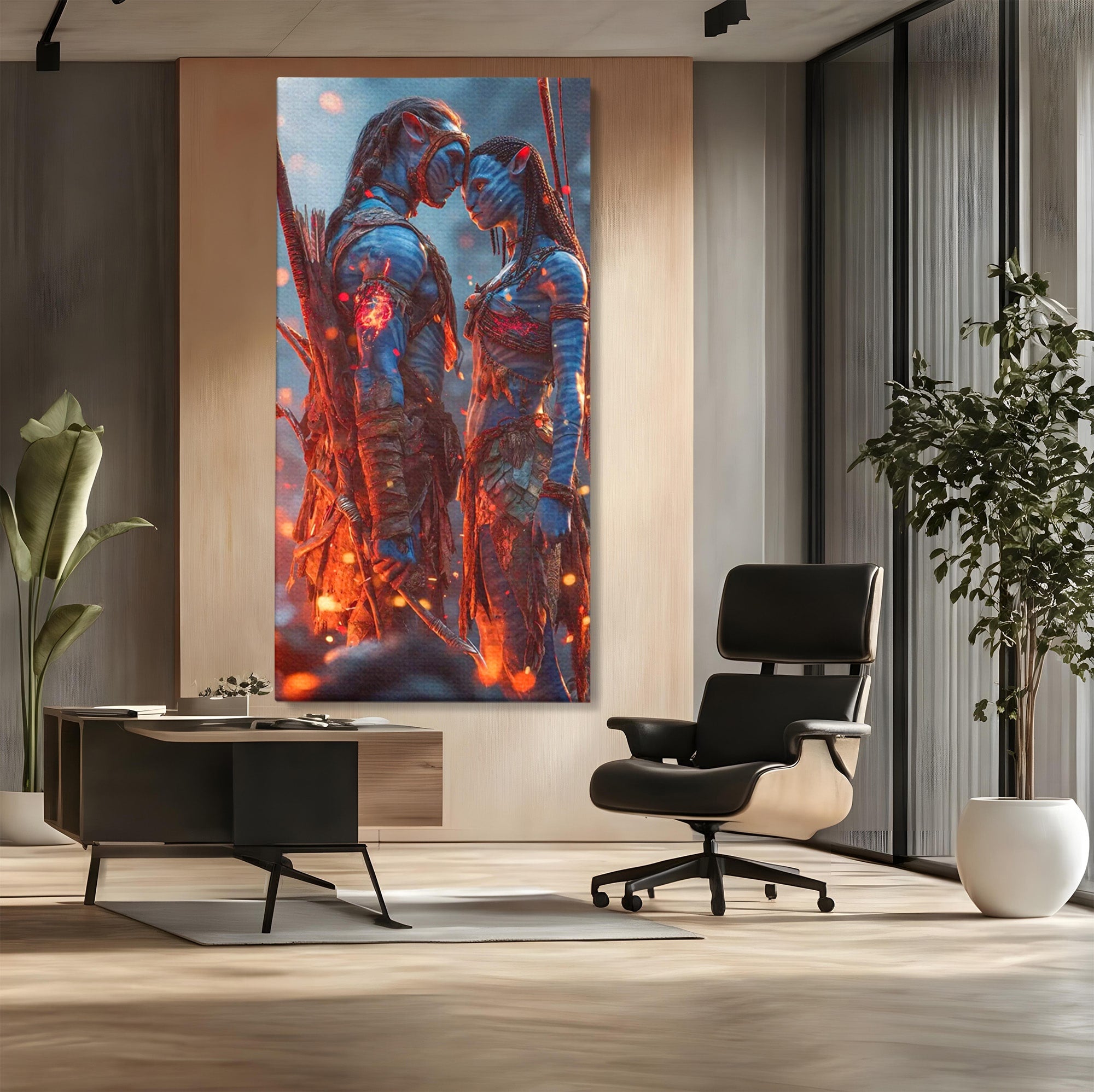 Tablou Canvas Premium LuxCanva® PI1256, Cuplu Avatar, Foc, Fantezie, Aventura, Magie, Living, Dormitor, Culori Vibrante