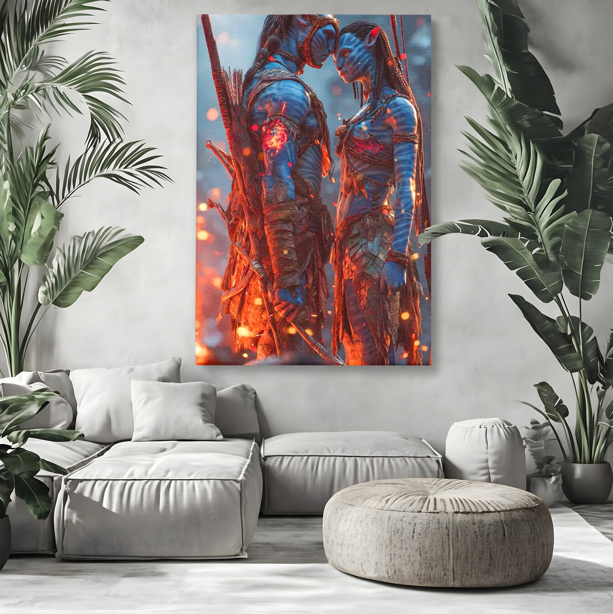 Tablou Canvas Premium LuxCanva® PI1256, Cuplu Avatar, Foc, Fantezie, Aventura, Magie, Living, Dormitor, Culori Vibrante