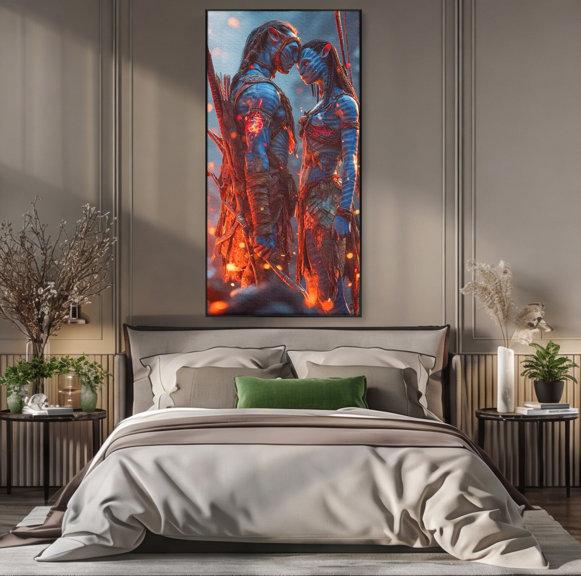 Tablou Canvas Premium LuxCanva® PI1256, Cuplu Avatar, Foc, Fantezie, Aventura, Magie, Living, Dormitor, Culori Vibrante