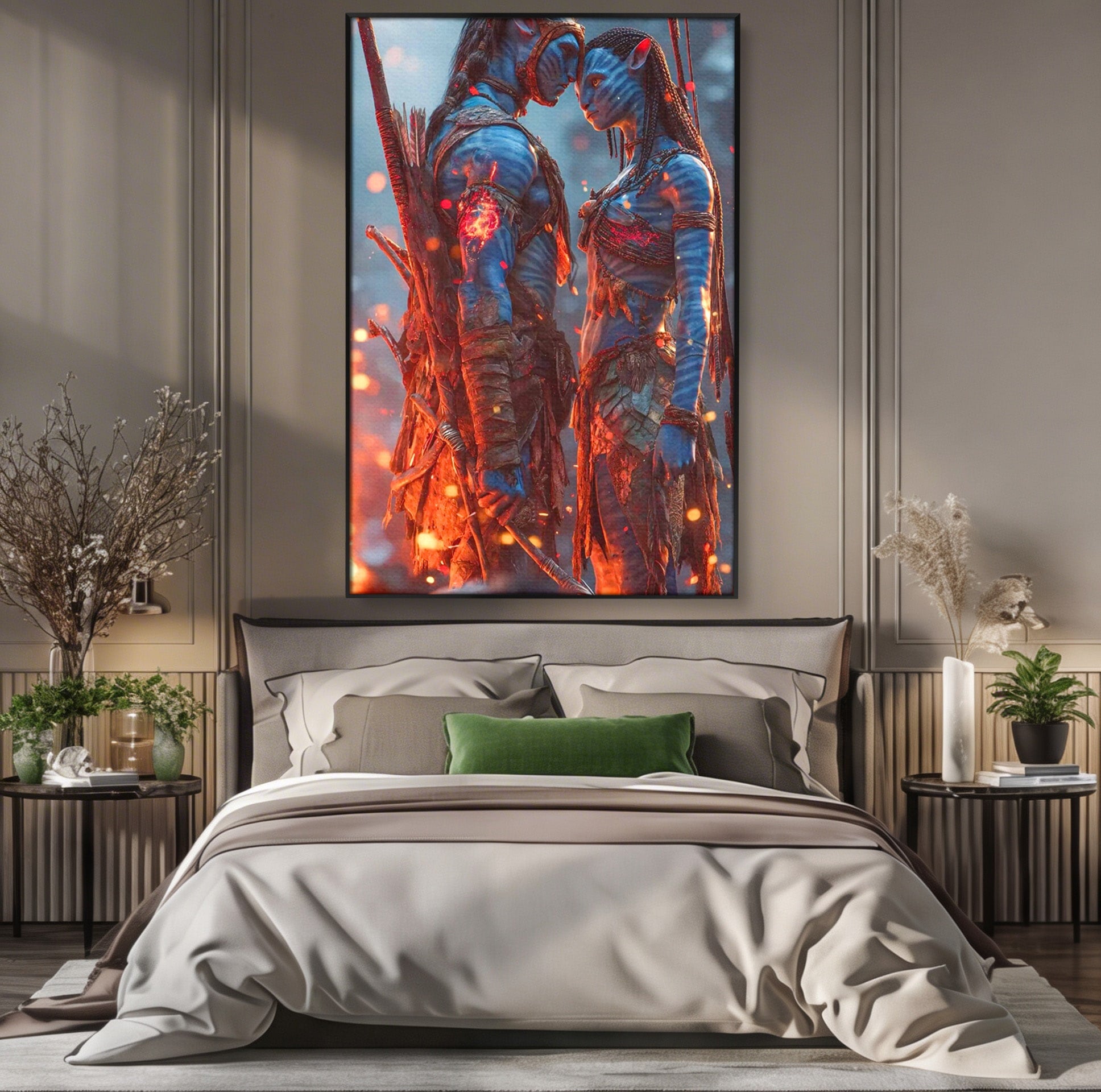 Tablou Canvas Premium LuxCanva® PI1256, Cuplu Avatar, Foc, Fantezie, Aventura, Magie, Living, Dormitor, Culori Vibrante