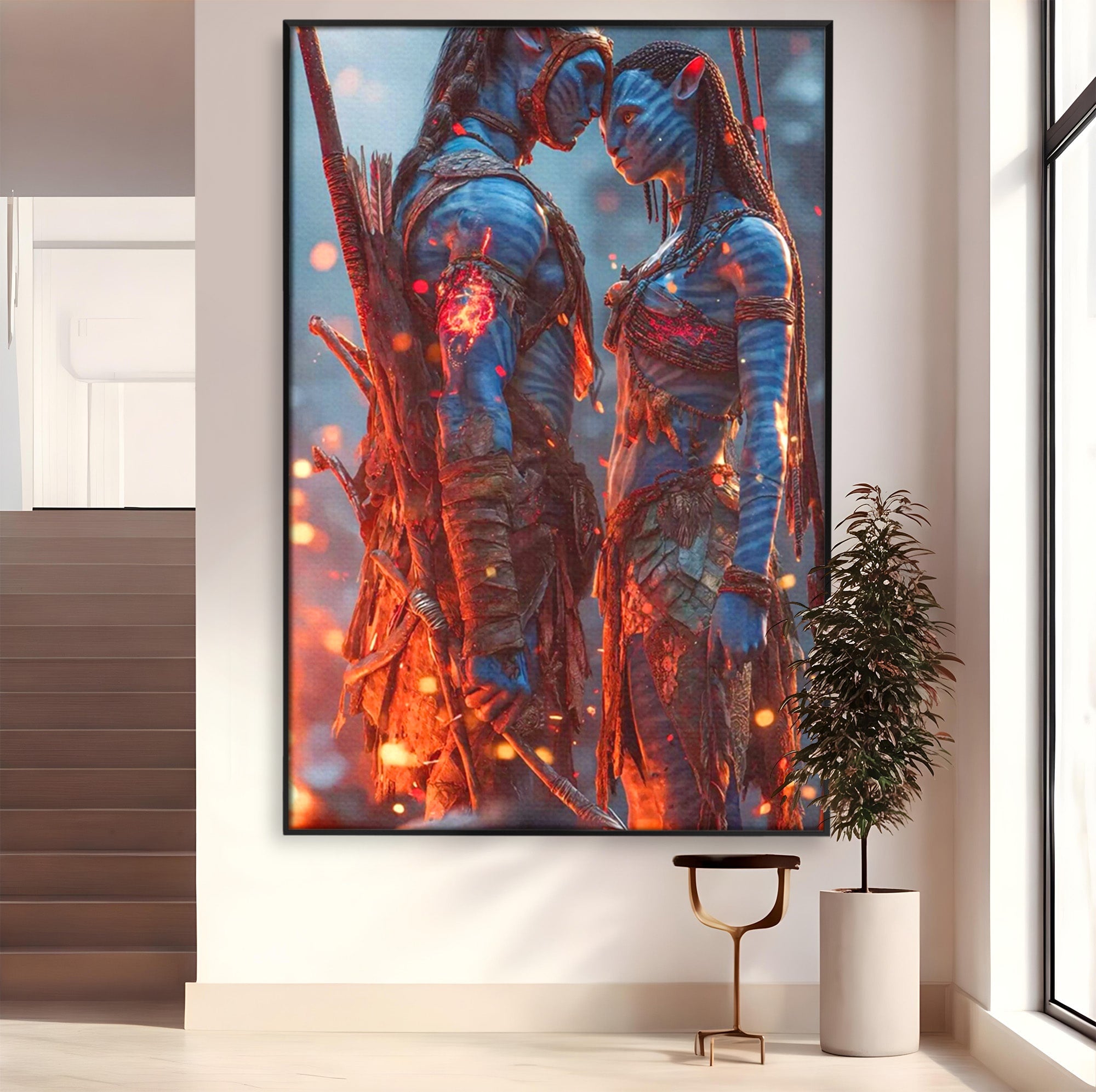 Tablou Canvas Premium LuxCanva® PI1256, Cuplu Avatar, Foc, Fantezie, Aventura, Magie, Living, Dormitor, Culori Vibrante