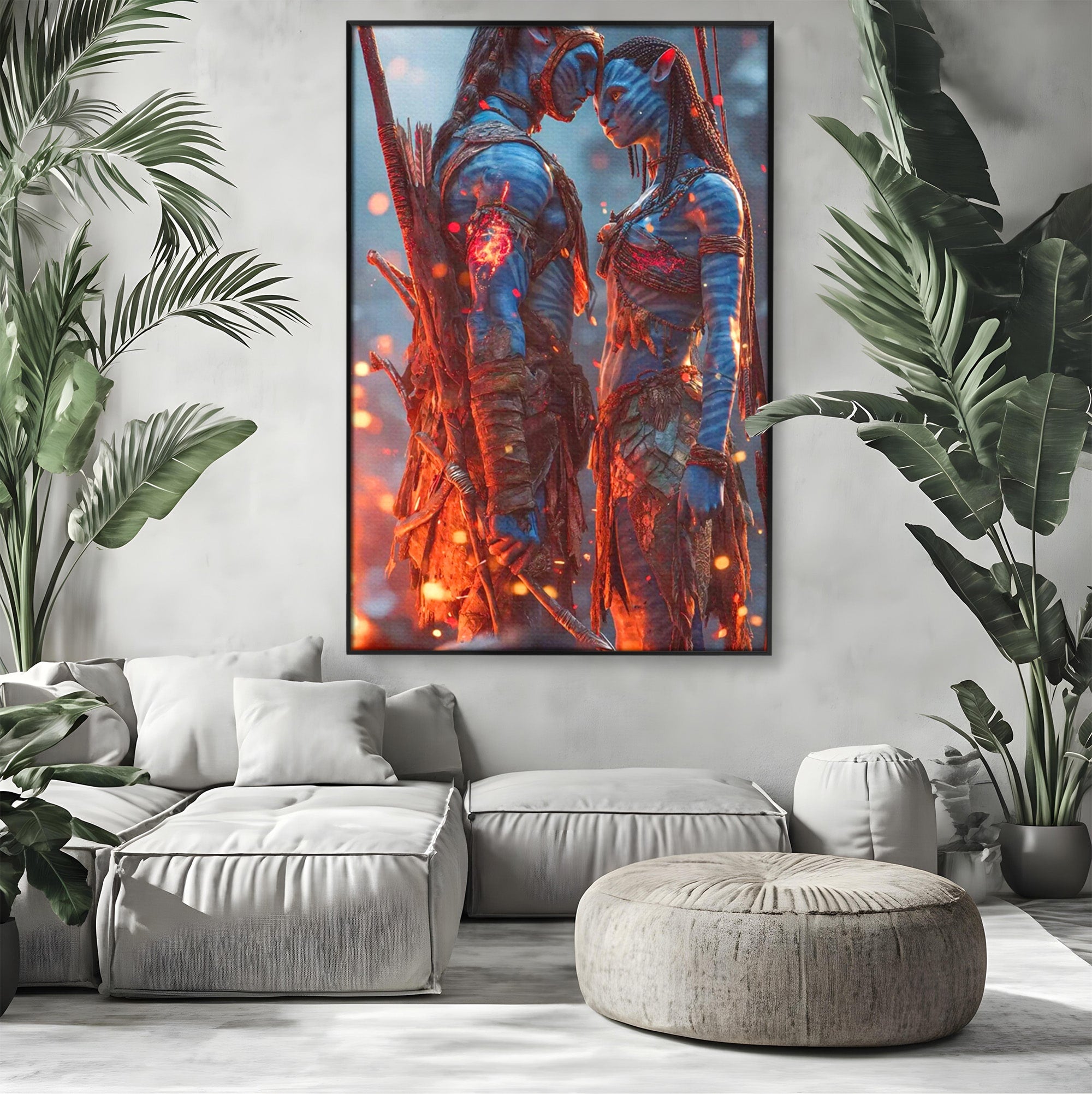 Tablou Canvas Premium LuxCanva® PI1256, Cuplu Avatar, Foc, Fantezie, Aventura, Magie, Living, Dormitor, Culori Vibrante