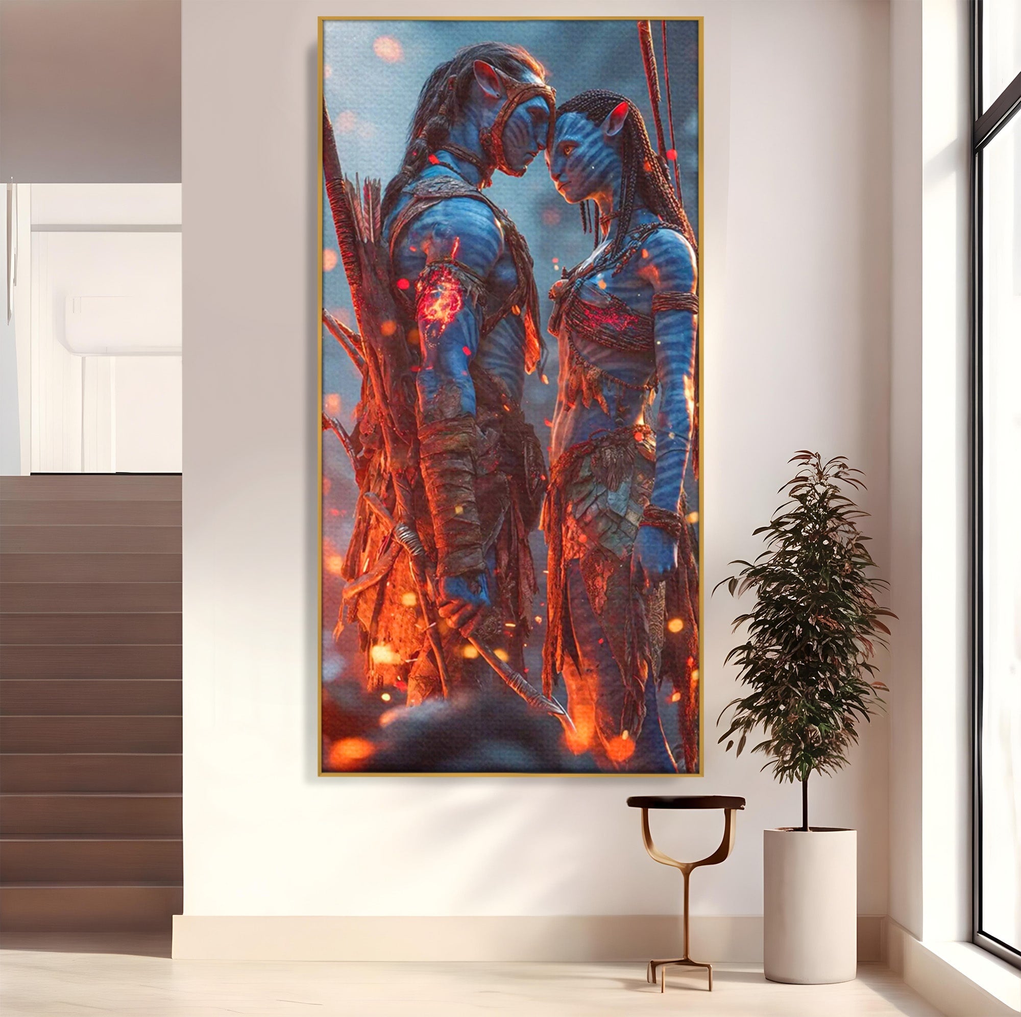 Tablou Canvas Premium LuxCanva® PI1256, Cuplu Avatar, Foc, Fantezie, Aventura, Magie, Living, Dormitor, Culori Vibrante