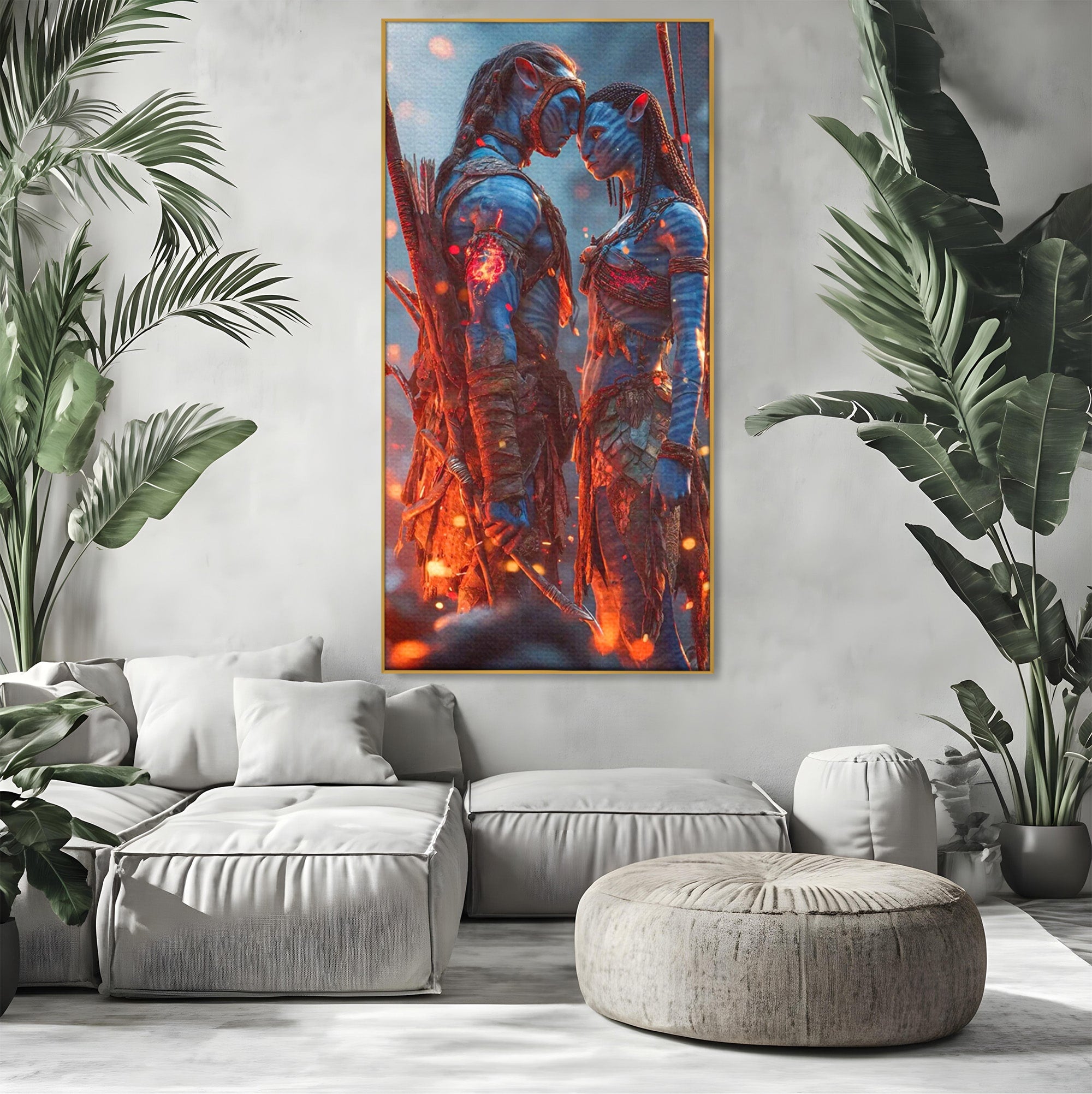 Tablou Canvas Premium LuxCanva® PI1256, Cuplu Avatar, Foc, Fantezie, Aventura, Magie, Living, Dormitor, Culori Vibrante