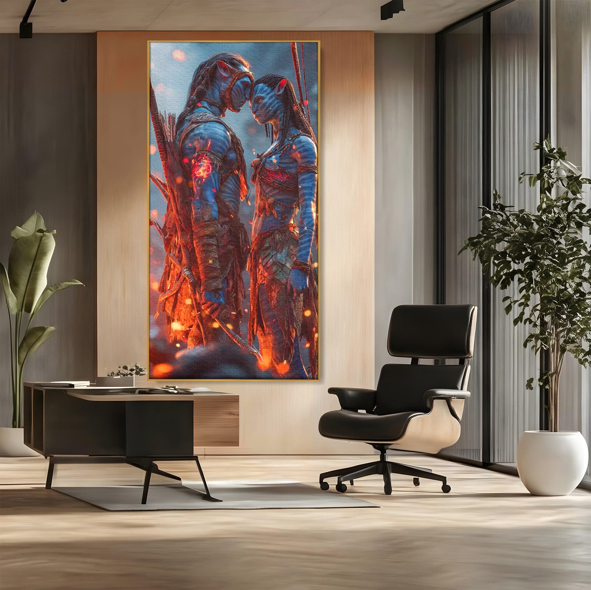 Tablou Canvas Premium LuxCanva® PI1256, Cuplu Avatar, Foc, Fantezie, Aventura, Magie, Living, Dormitor, Culori Vibrante