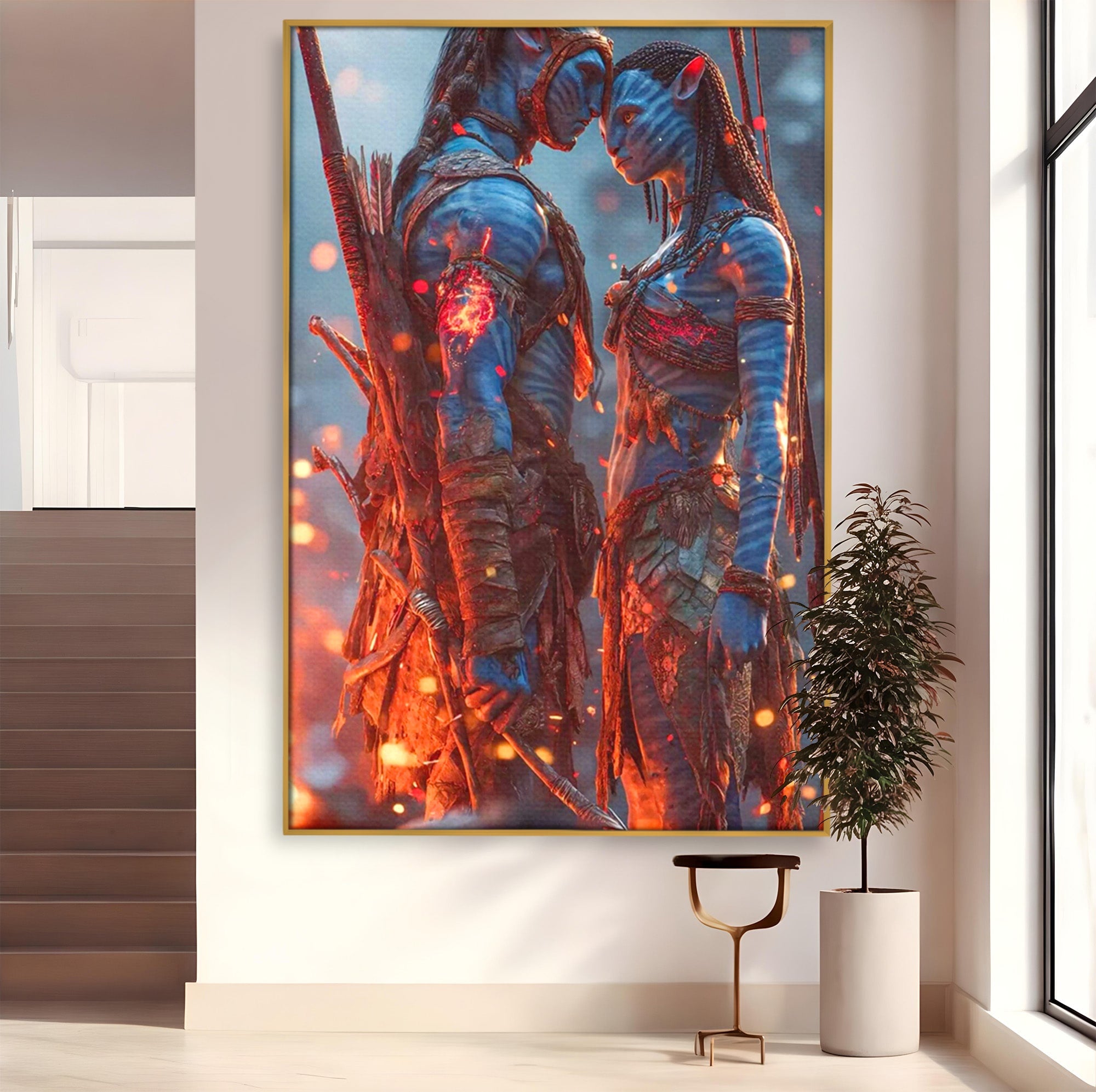 Tablou Canvas Premium LuxCanva® PI1256, Cuplu Avatar, Foc, Fantezie, Aventura, Magie, Living, Dormitor, Culori Vibrante