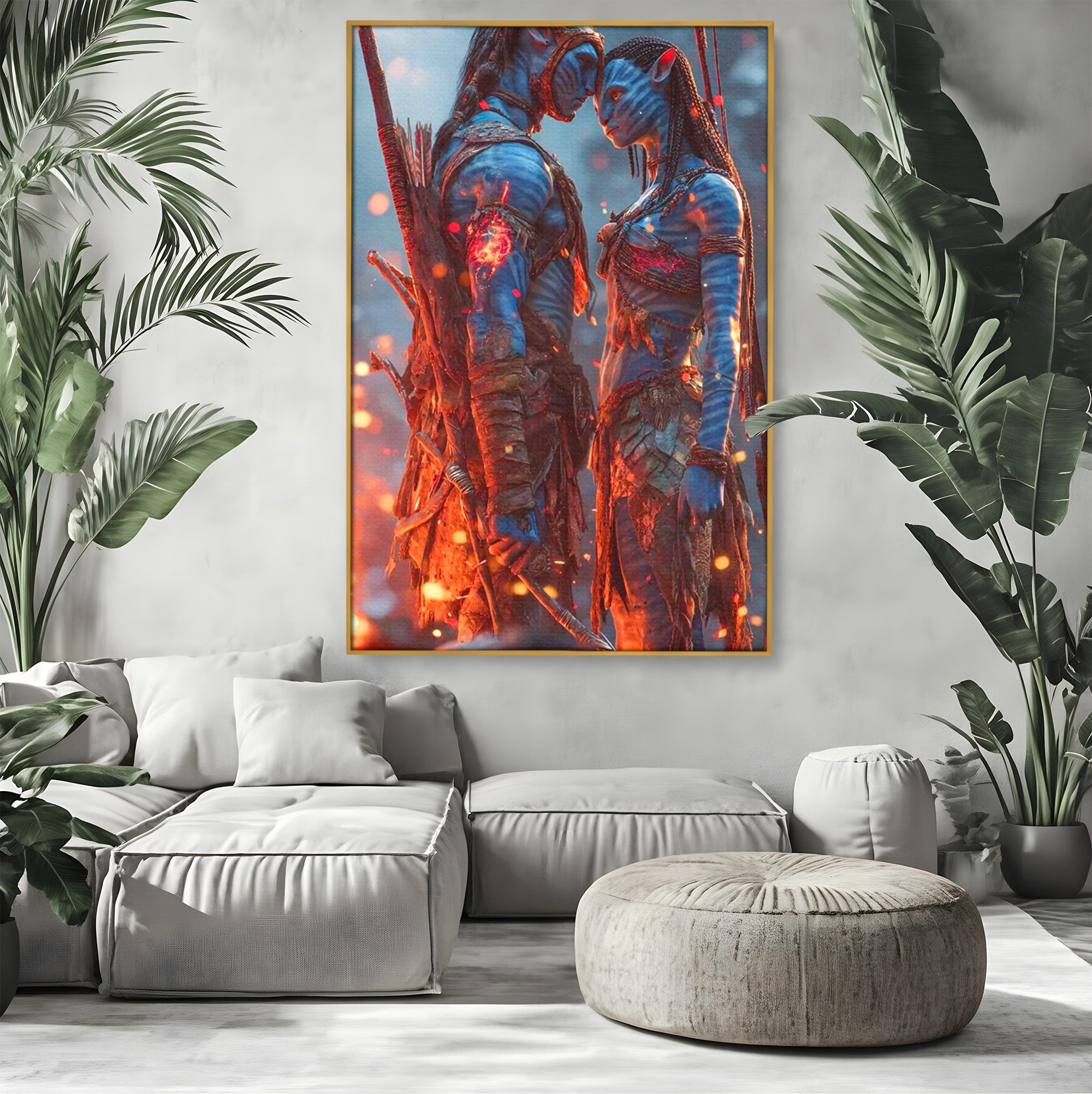 Tablou Canvas Premium LuxCanva® PI1256, Cuplu Avatar, Foc, Fantezie, Aventura, Magie, Living, Dormitor, Culori Vibrante