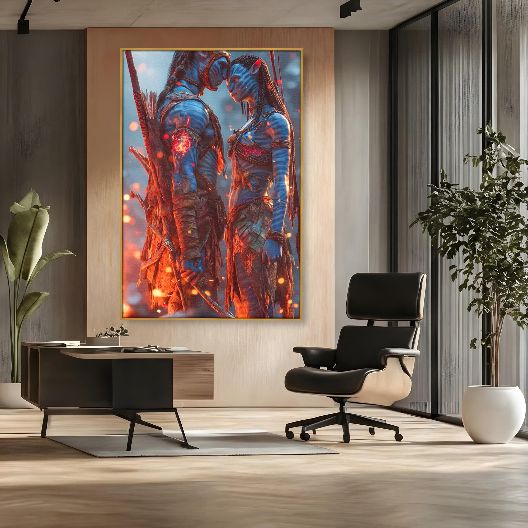 Tablou Canvas Premium LuxCanva® PI1256, Cuplu Avatar, Foc, Fantezie, Aventura, Magie, Living, Dormitor, Culori Vibrante