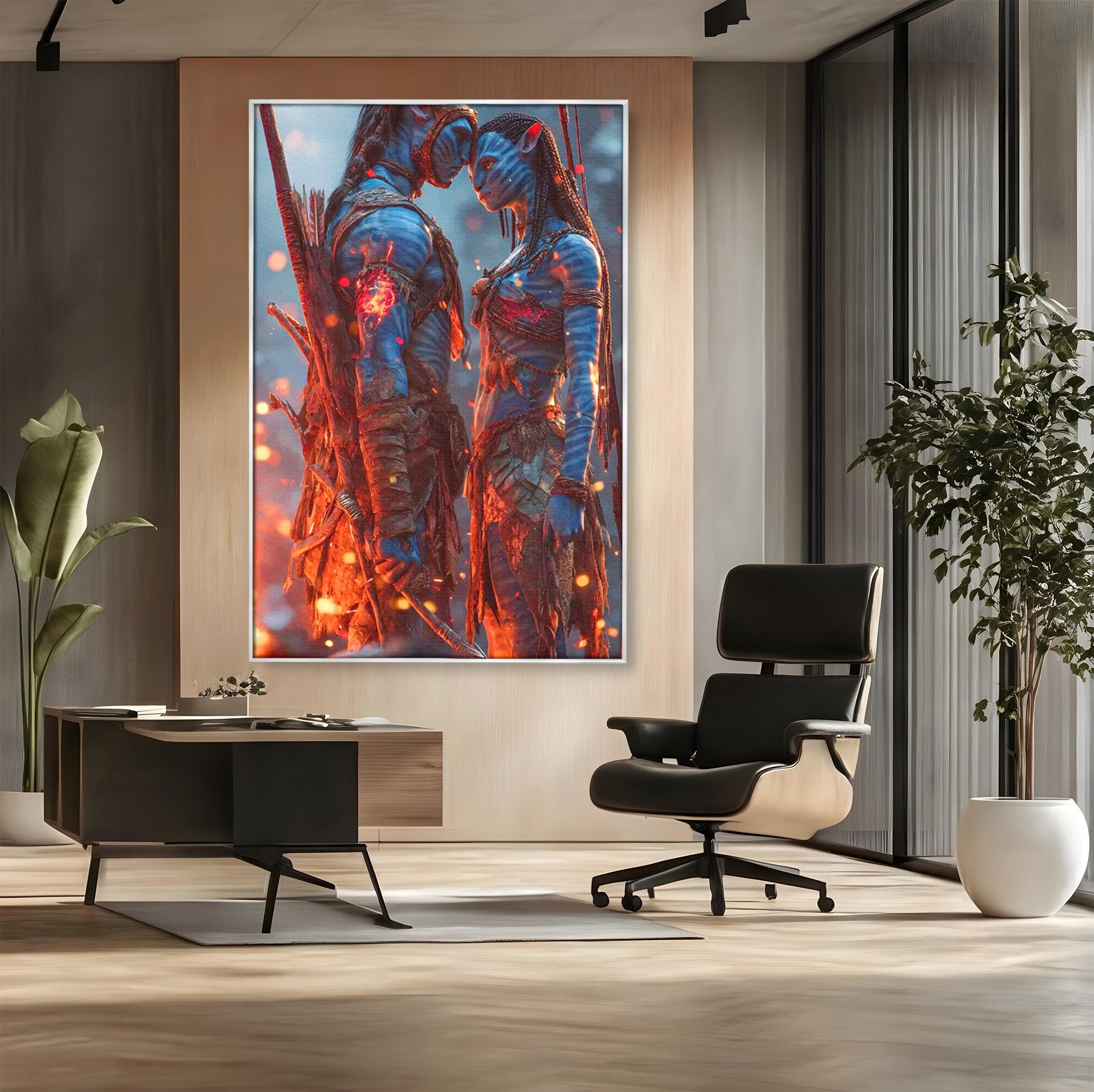 Tablou Canvas Premium LuxCanva® PI1256, Cuplu Avatar, Foc, Fantezie, Aventura, Magie, Living, Dormitor, Culori Vibrante