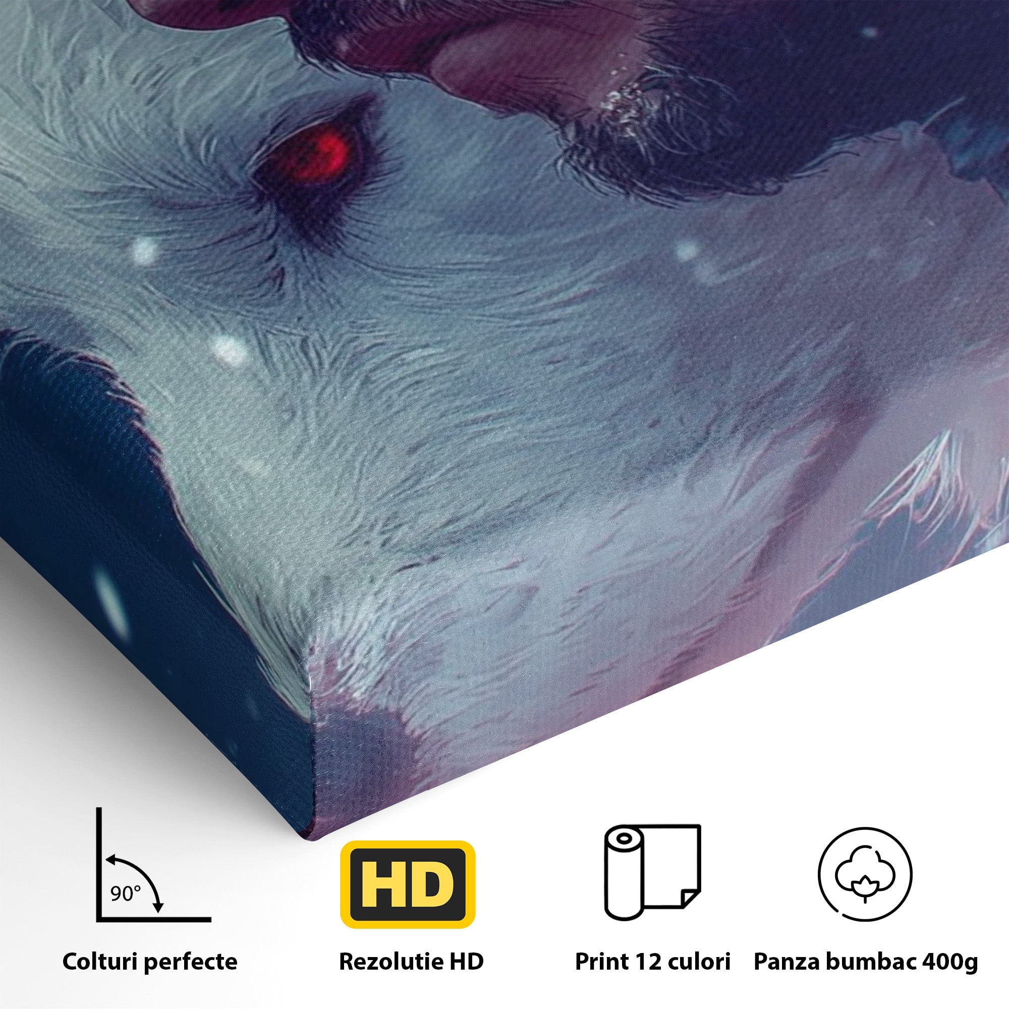 Tablou Canvas Premium LuxCanva® PI1257, Lupul si John Snow, Sabaticie, Foc, Fantezie, Mister, Dormitor, Living, Culori Vibrante