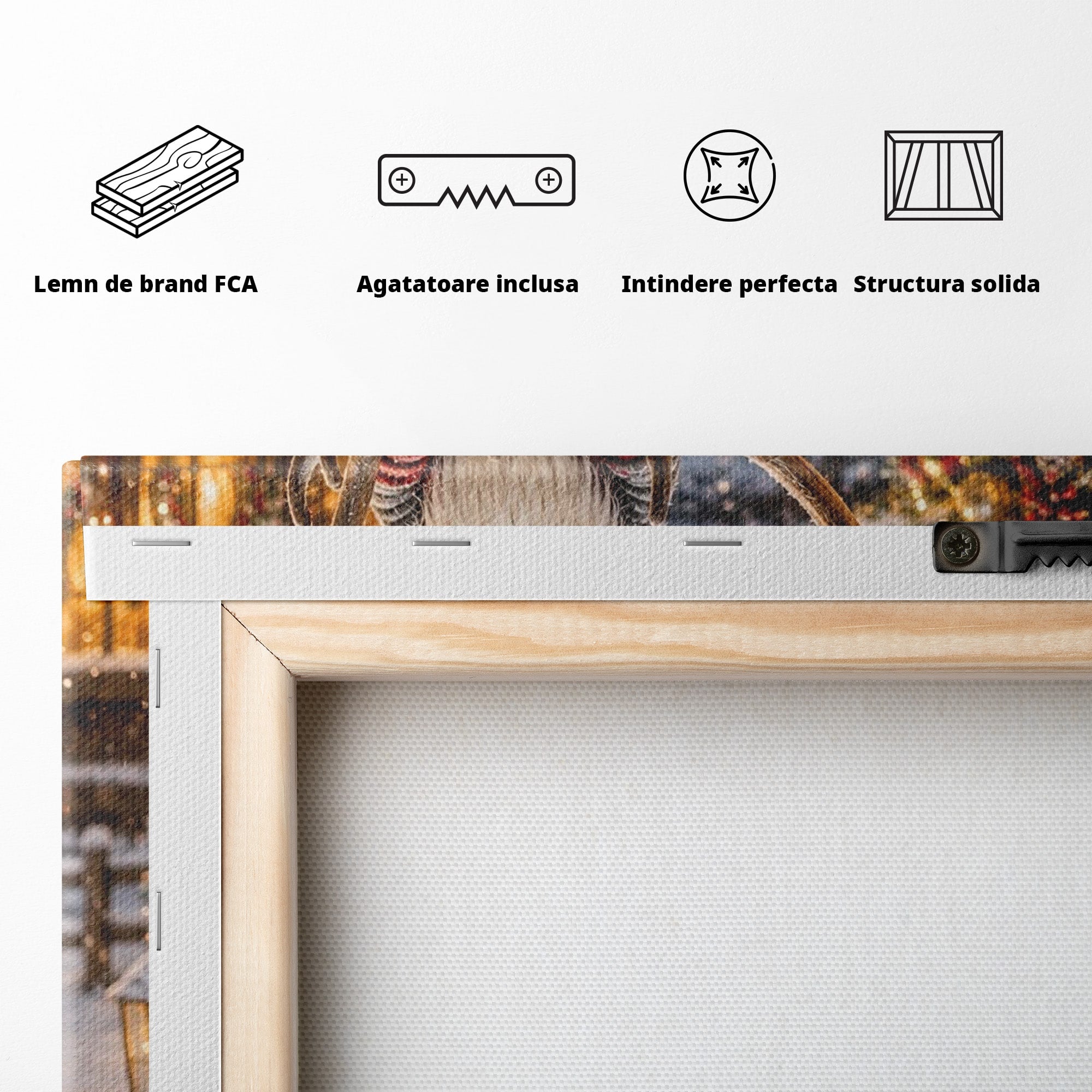 Tablou Canvas Premium LuxCanva® PI1261, Craciun Magic Cu Gnomi, Sarbatoare, Bucurie, Iarna, Ren, Living, Culori Vibrante