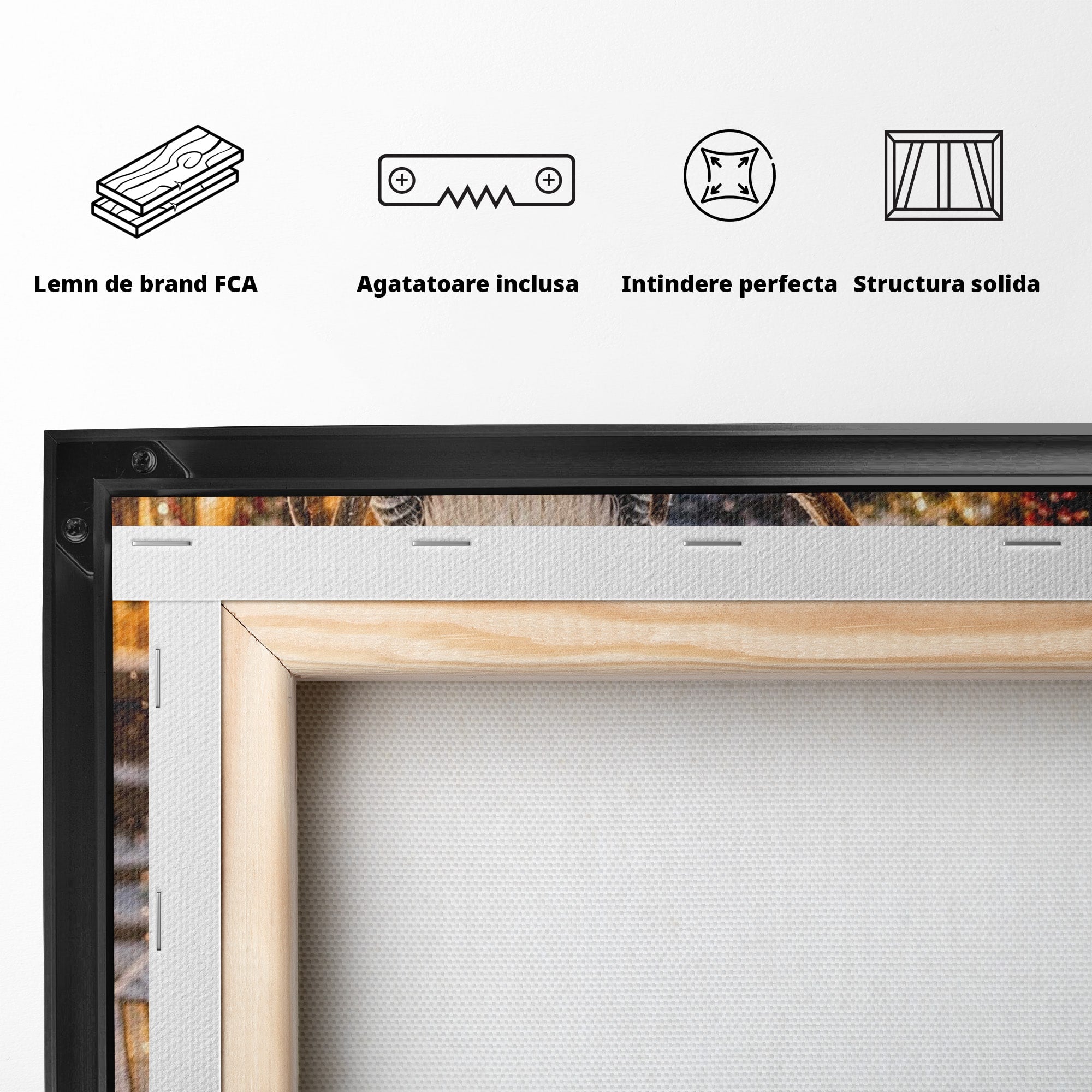 Tablou Canvas Premium LuxCanva® PI1261, Craciun Magic Cu Gnomi, Sarbatoare, Bucurie, Iarna, Ren, Living, Culori Vibrante