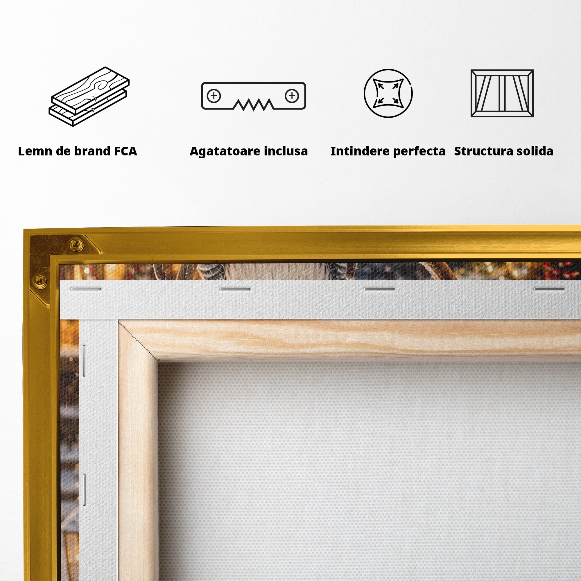 Tablou Canvas Premium LuxCanva® PI1261, Craciun Magic Cu Gnomi, Sarbatoare, Bucurie, Iarna, Ren, Living, Culori Vibrante