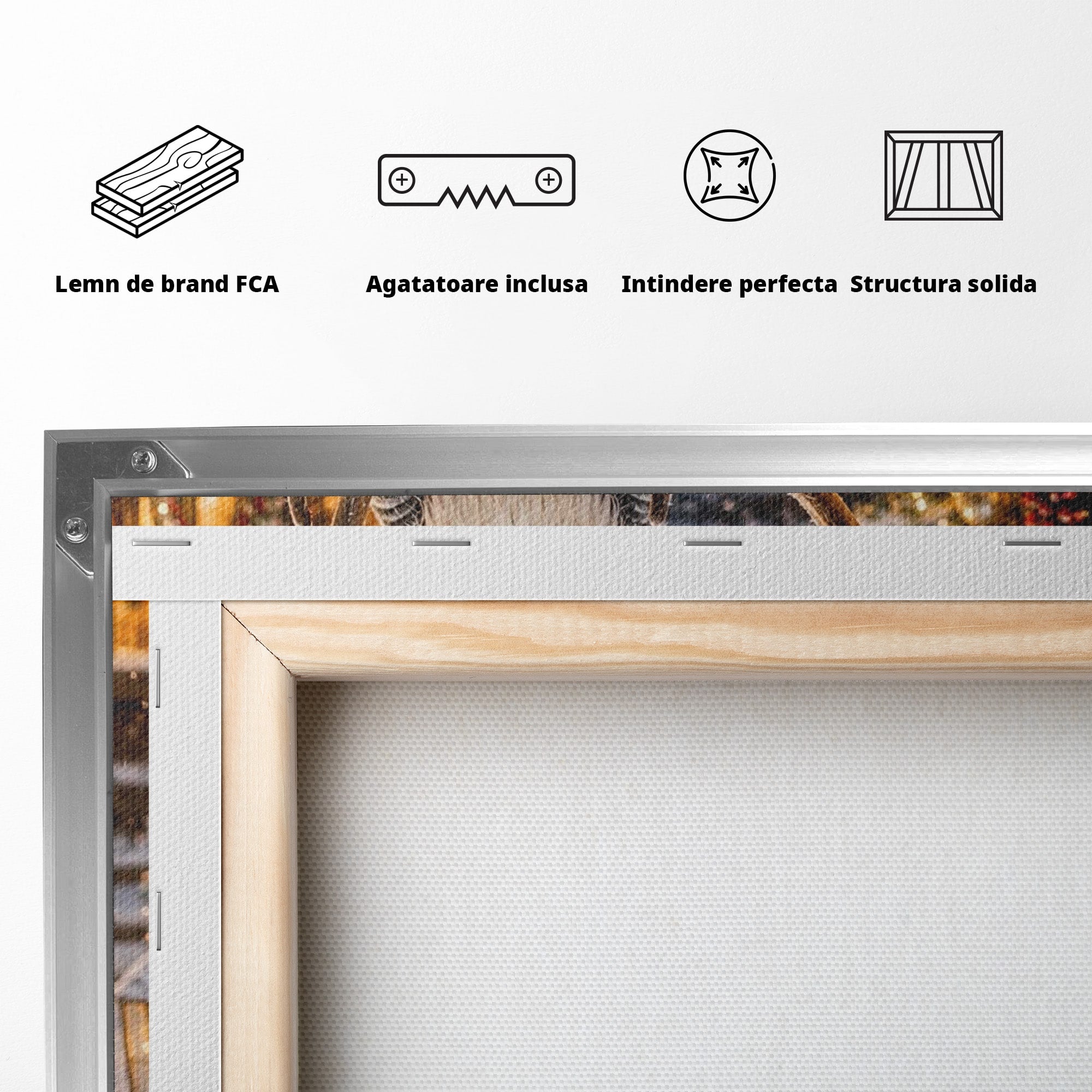 Tablou Canvas Premium LuxCanva® PI1261, Craciun Magic Cu Gnomi, Sarbatoare, Bucurie, Iarna, Ren, Living, Culori Vibrante