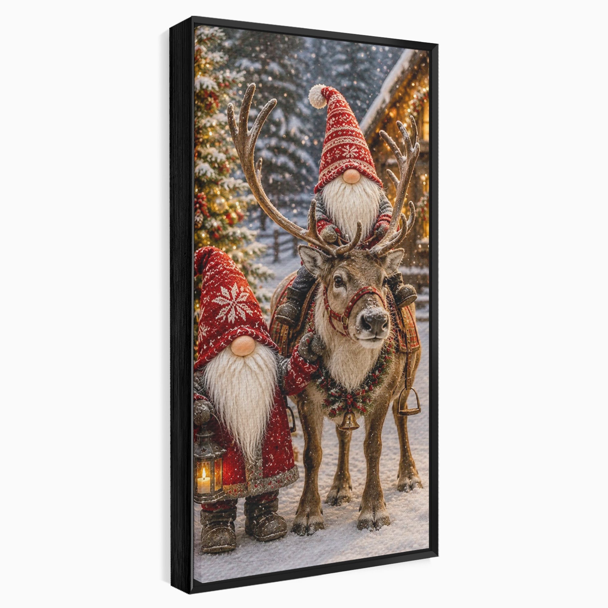 Tablou Canvas Premium LuxCanva® PI1261, Craciun Magic Cu Gnomi, Sarbatoare, Bucurie, Iarna, Ren, Living, Culori Vibrante