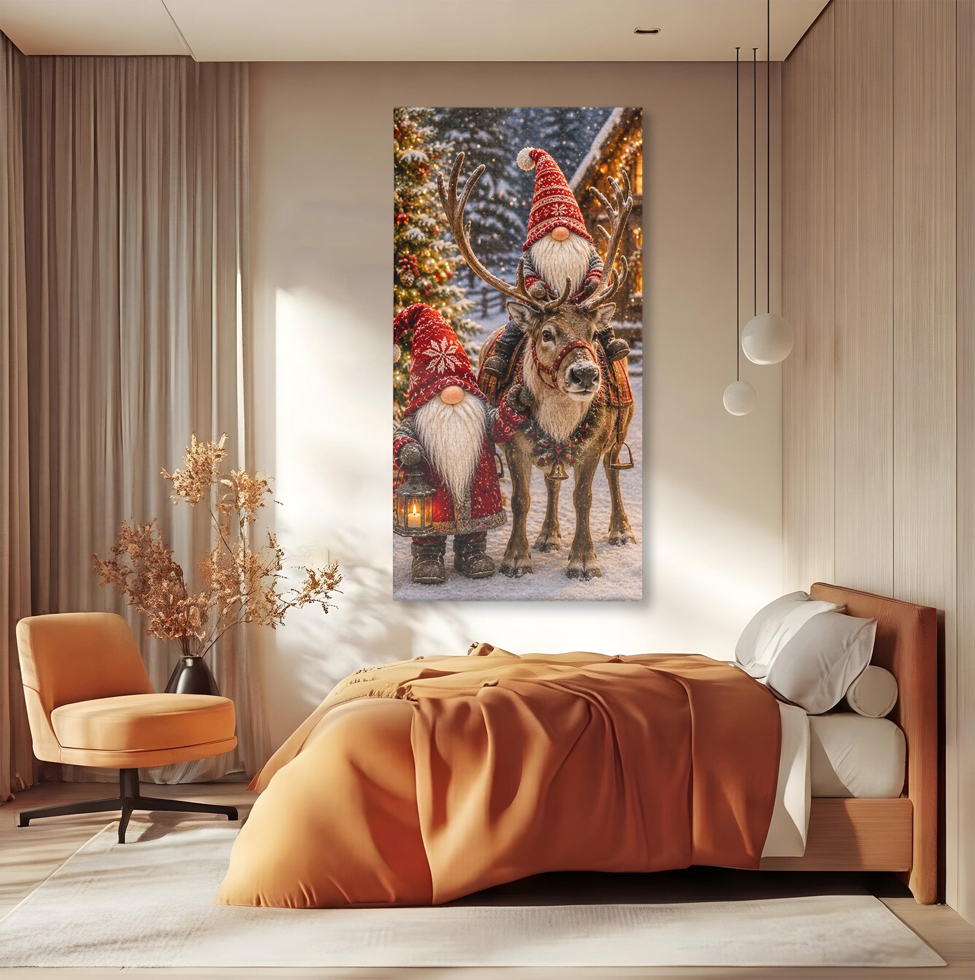 Tablou Canvas Premium LuxCanva® PI1261, Craciun Magic Cu Gnomi, Sarbatoare, Bucurie, Iarna, Ren, Living, Culori Vibrante