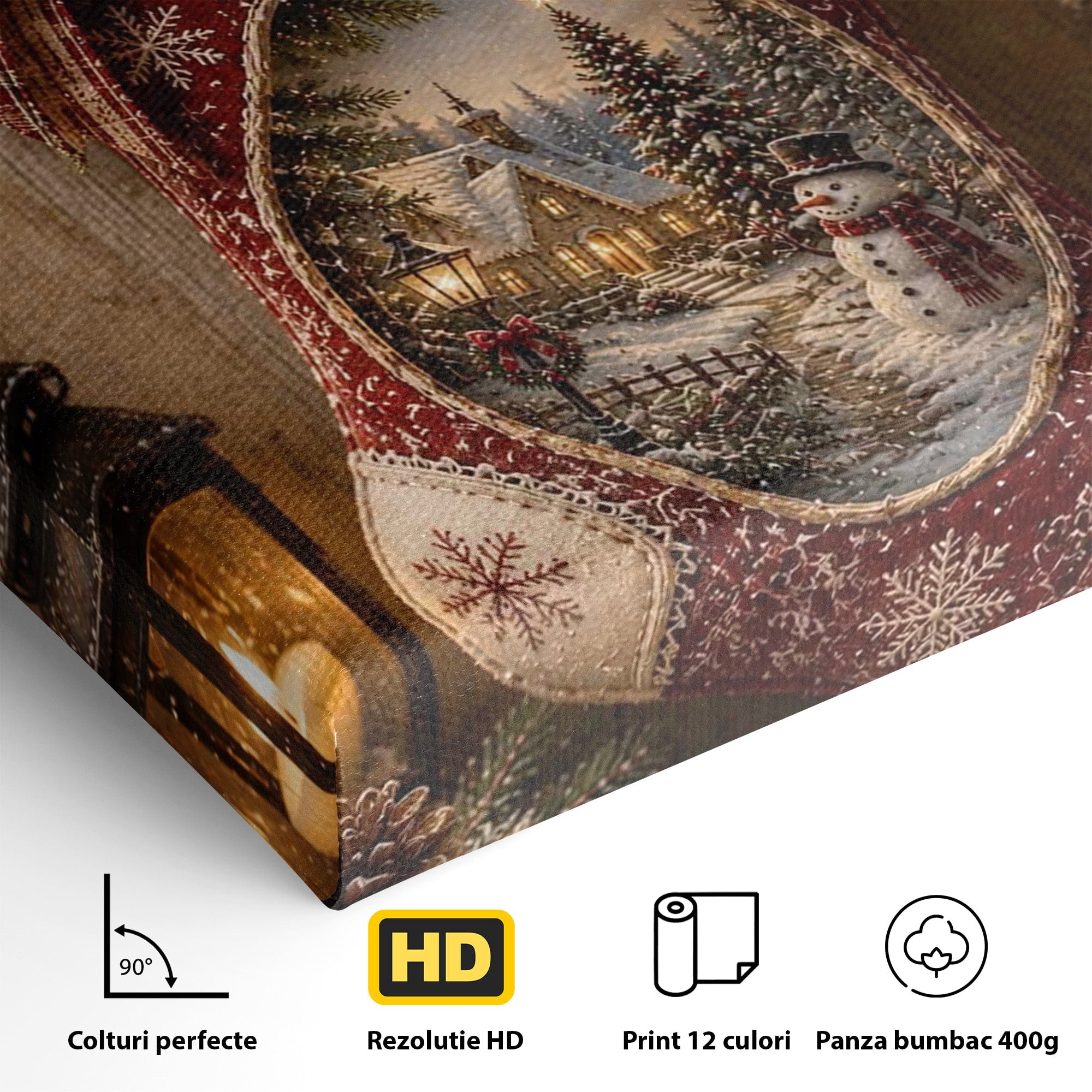 Tablou Canvas Premium LuxCanva® PI1263, Ciorap Festiv, Mos Nicolae, Craciun, Iarna, Decoratiuni, Living, Culori Vibrante