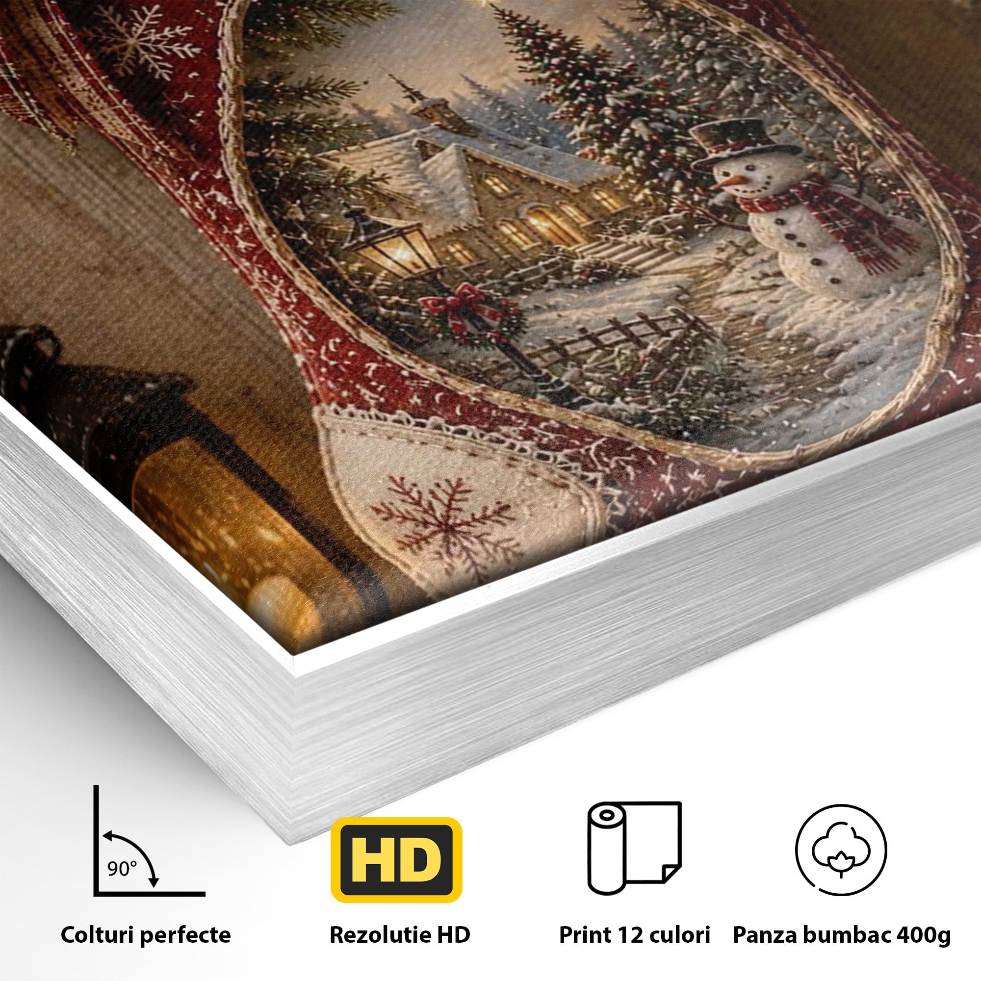 Tablou Canvas Premium LuxCanva® PI1263, Ciorap Festiv, Mos Nicolae, Craciun, Iarna, Decoratiuni, Living, Culori Vibrante