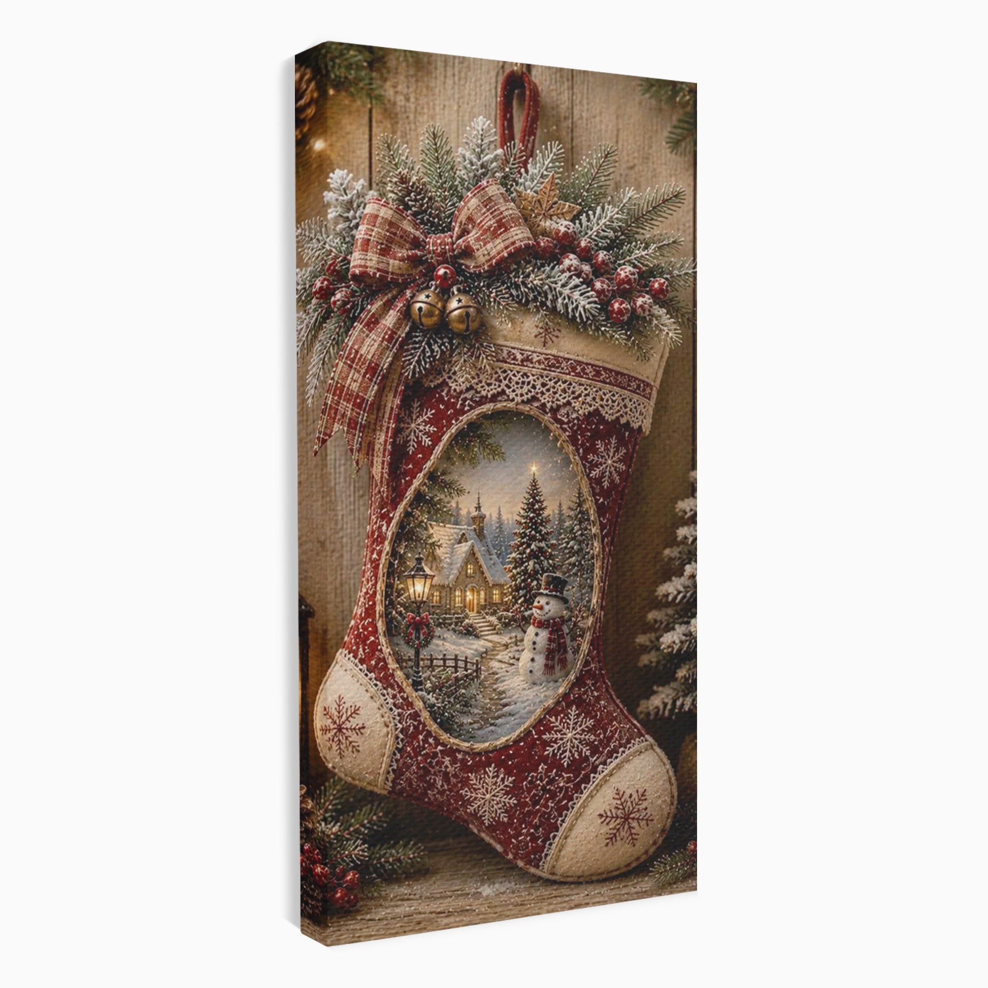 Tablou Canvas Premium LuxCanva® PI1263, Ciorap Festiv, Mos Nicolae, Craciun, Iarna, Decoratiuni, Living, Culori Vibrante