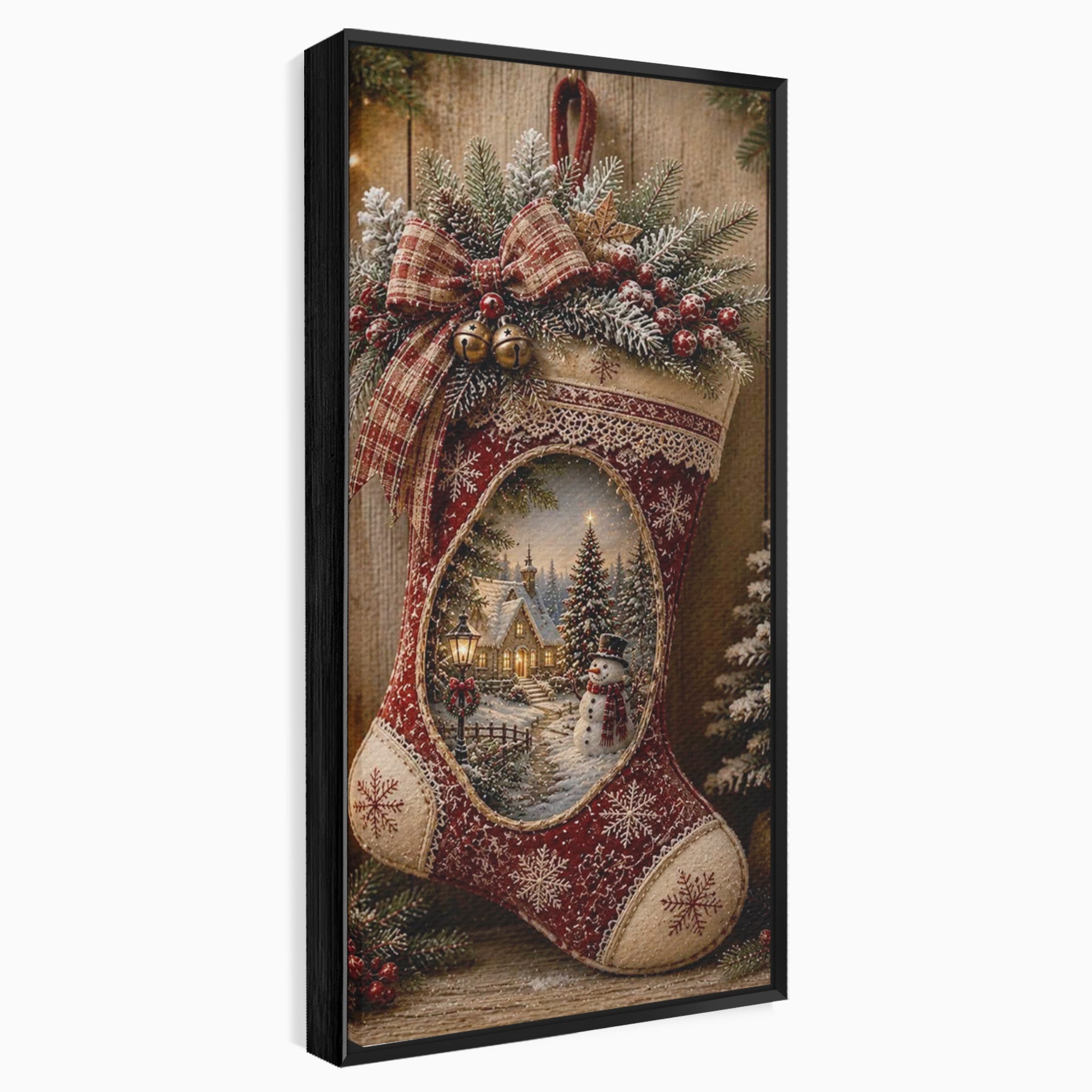 Tablou Canvas Premium LuxCanva® PI1263, Ciorap Festiv, Mos Nicolae, Craciun, Iarna, Decoratiuni, Living, Culori Vibrante