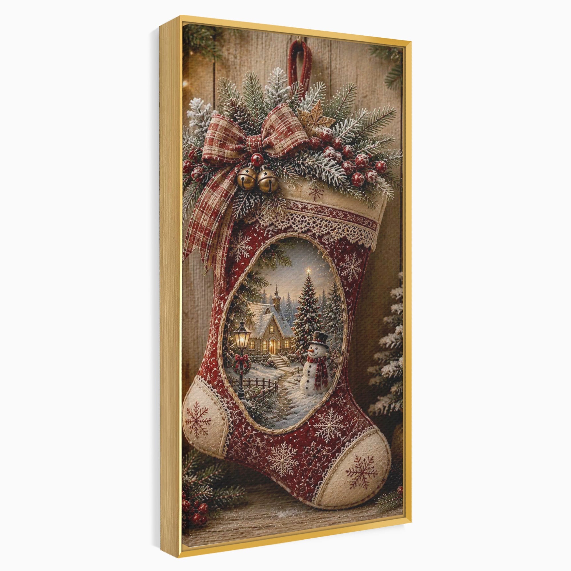 Tablou Canvas Premium LuxCanva® PI1263, Ciorap Festiv, Mos Nicolae, Craciun, Iarna, Decoratiuni, Living, Culori Vibrante