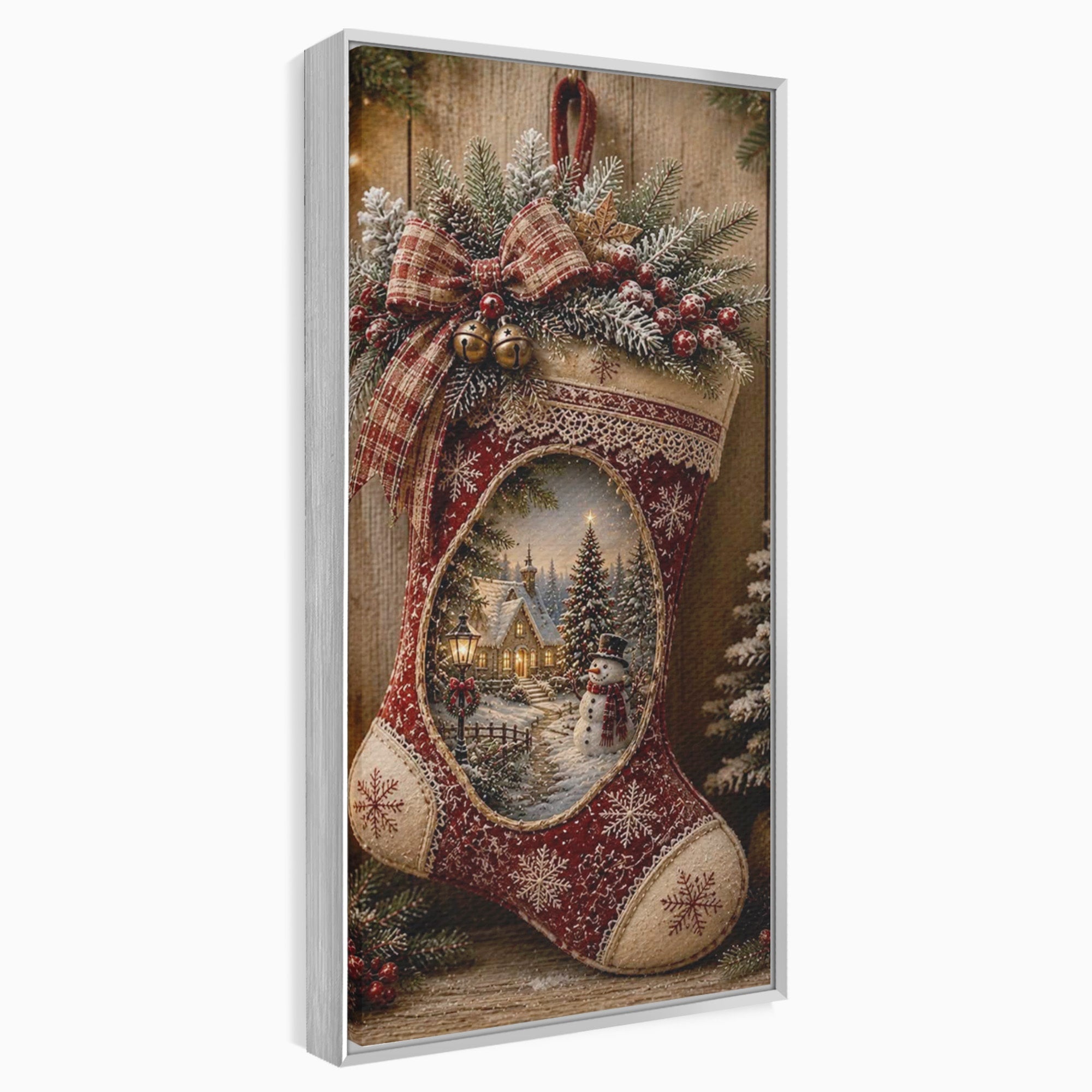 Tablou Canvas Premium LuxCanva® PI1263, Ciorap Festiv, Mos Nicolae, Craciun, Iarna, Decoratiuni, Living, Culori Vibrante