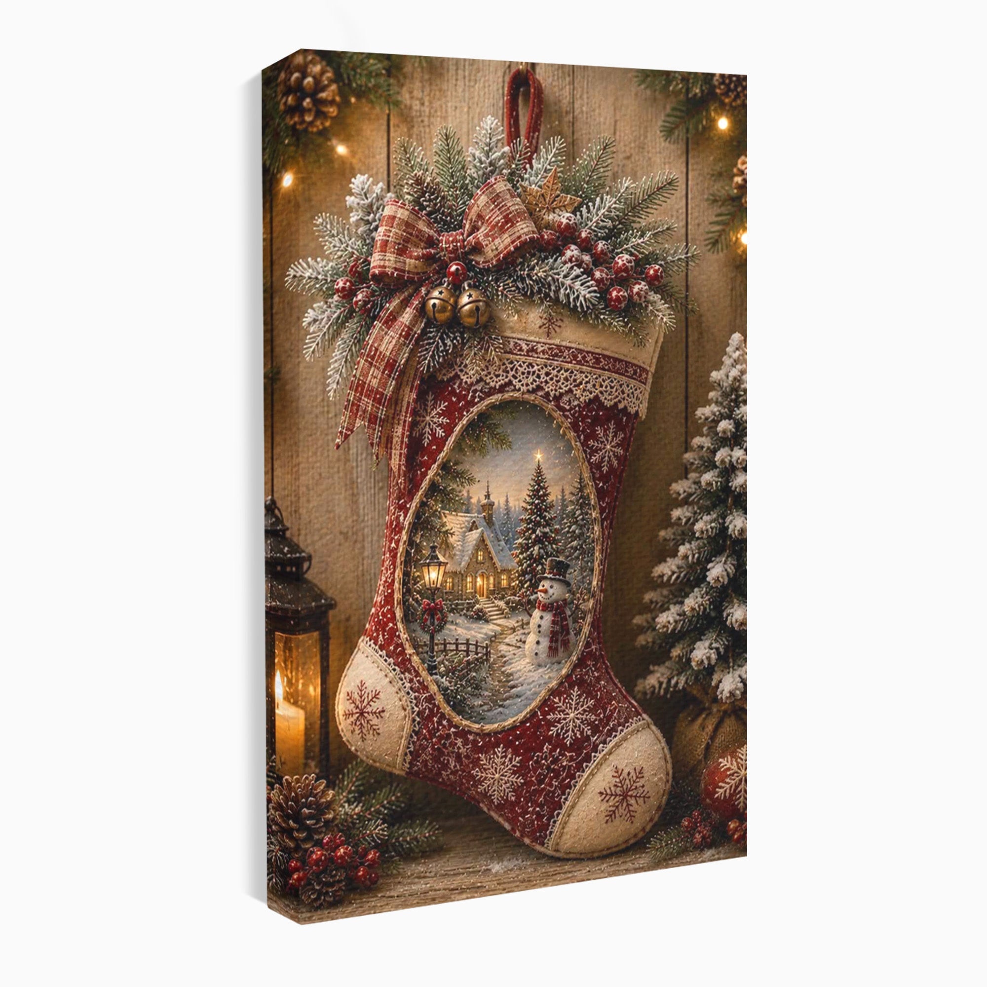 Tablou Canvas Premium LuxCanva® PI1263, Ciorap Festiv, Mos Nicolae, Craciun, Iarna, Decoratiuni, Living, Culori Vibrante