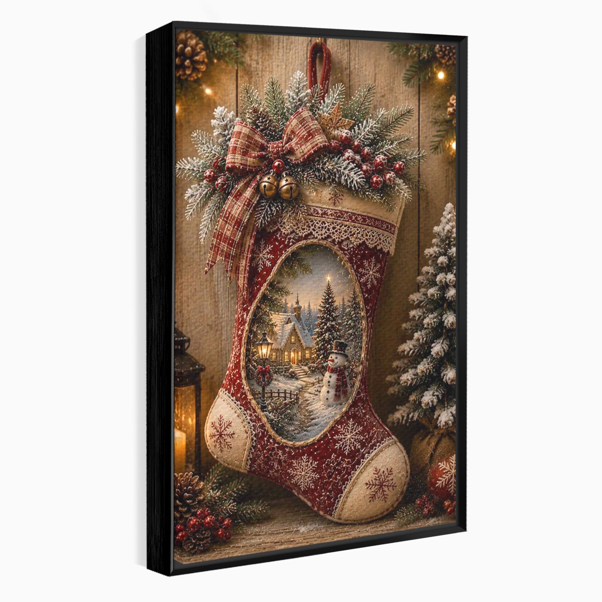 Tablou Canvas Premium LuxCanva® PI1263, Ciorap Festiv, Mos Nicolae, Craciun, Iarna, Decoratiuni, Living, Culori Vibrante