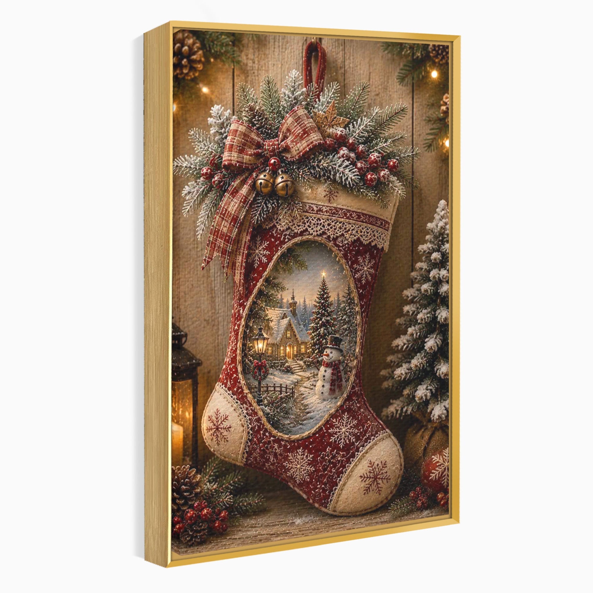 Tablou Canvas Premium LuxCanva® PI1263, Ciorap Festiv, Mos Nicolae, Craciun, Iarna, Decoratiuni, Living, Culori Vibrante