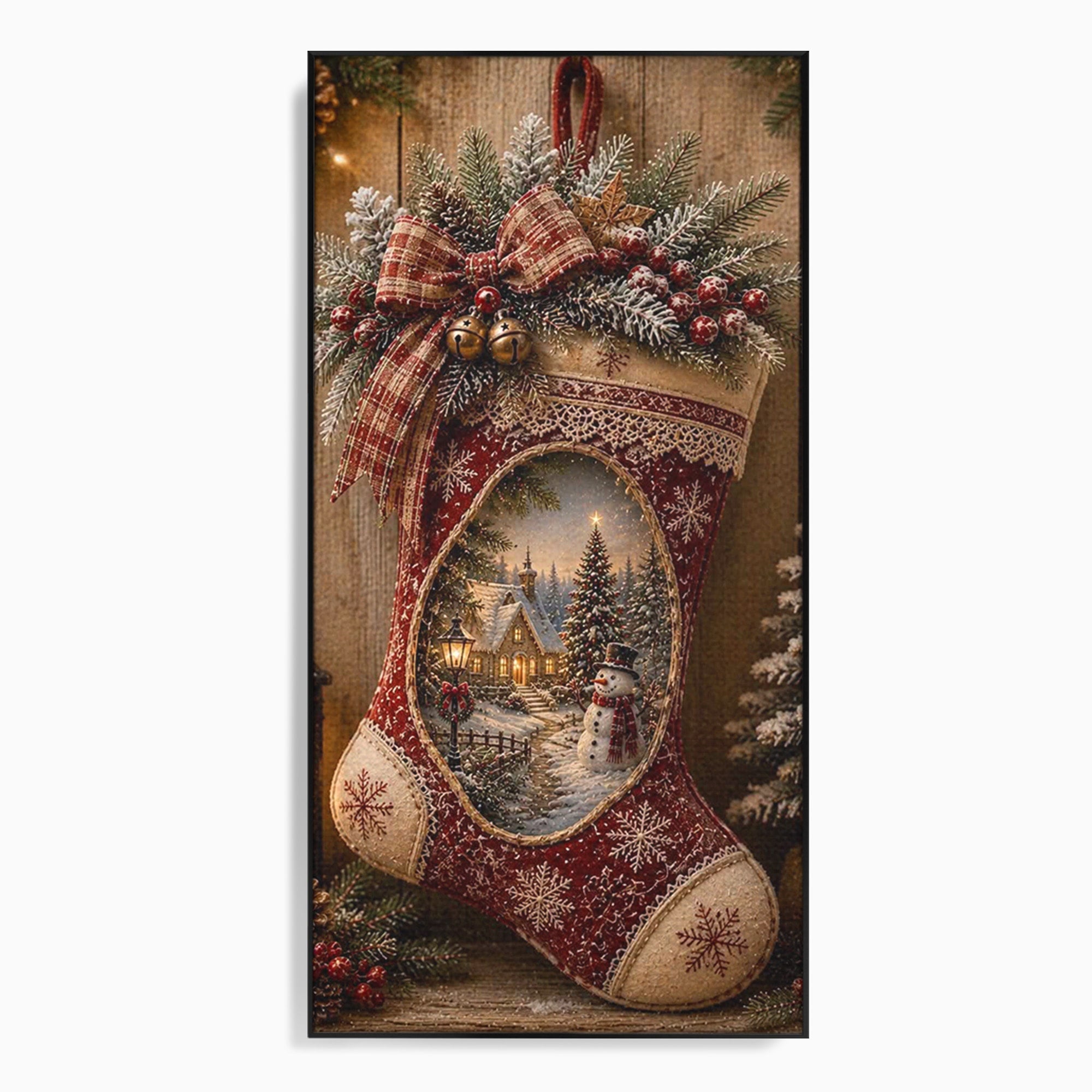 Tablou Canvas Premium LuxCanva® PI1263, Ciorap Festiv, Mos Nicolae, Craciun, Iarna, Decoratiuni, Living, Culori Vibrante