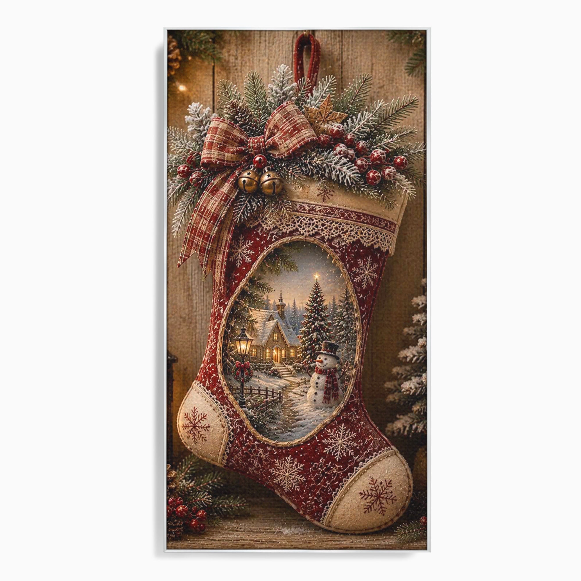 Tablou Canvas Premium LuxCanva® PI1263, Ciorap Festiv, Mos Nicolae, Craciun, Iarna, Decoratiuni, Living, Culori Vibrante