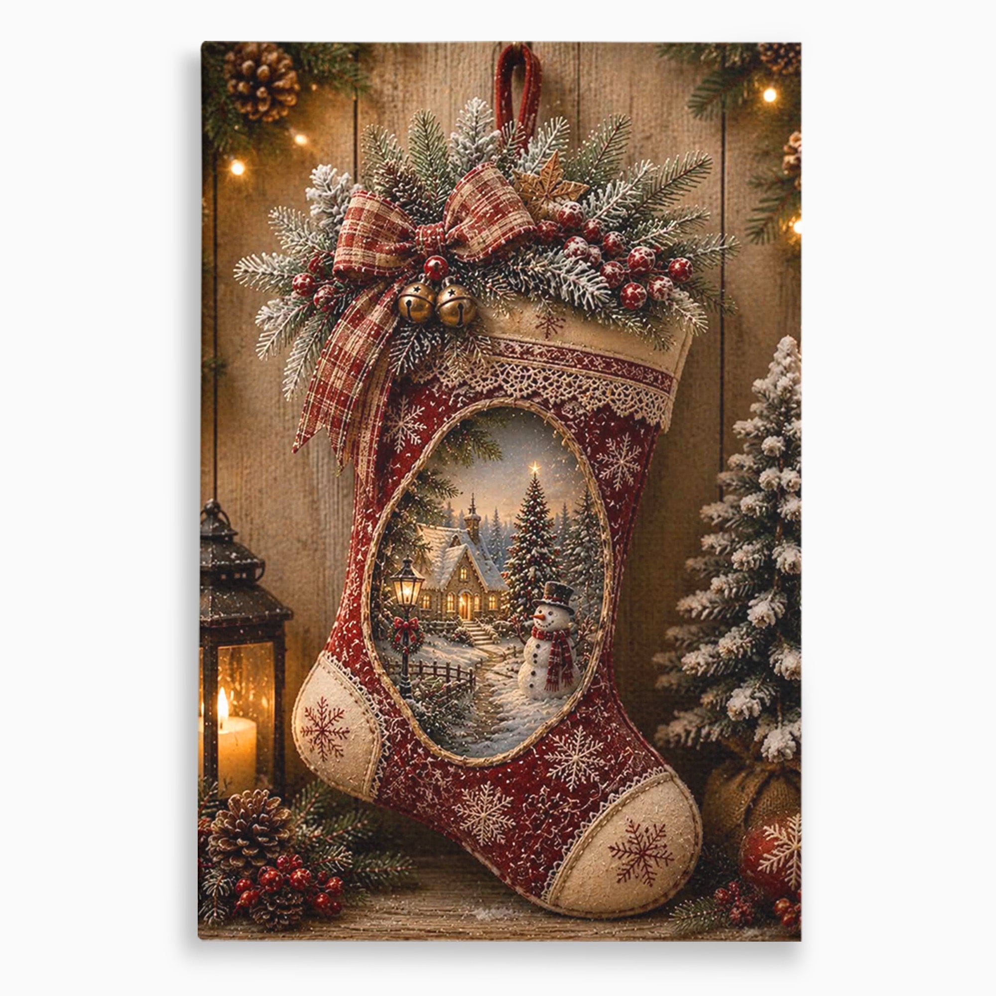 Tablou Canvas Premium LuxCanva® PI1263, Ciorap Festiv, Mos Nicolae, Craciun, Iarna, Decoratiuni, Living, Culori Vibrante
