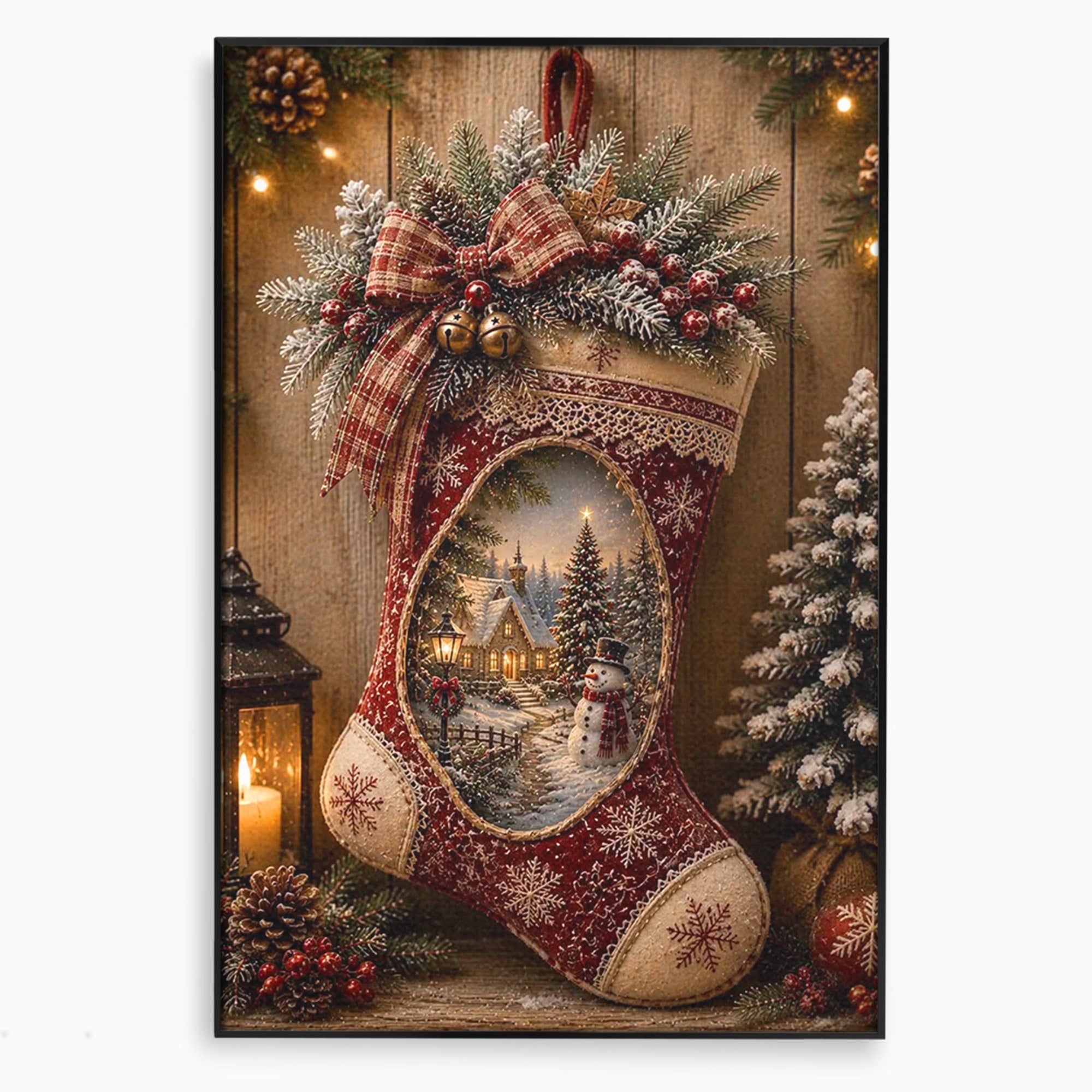 Tablou Canvas Premium LuxCanva® PI1263, Ciorap Festiv, Mos Nicolae, Craciun, Iarna, Decoratiuni, Living, Culori Vibrante