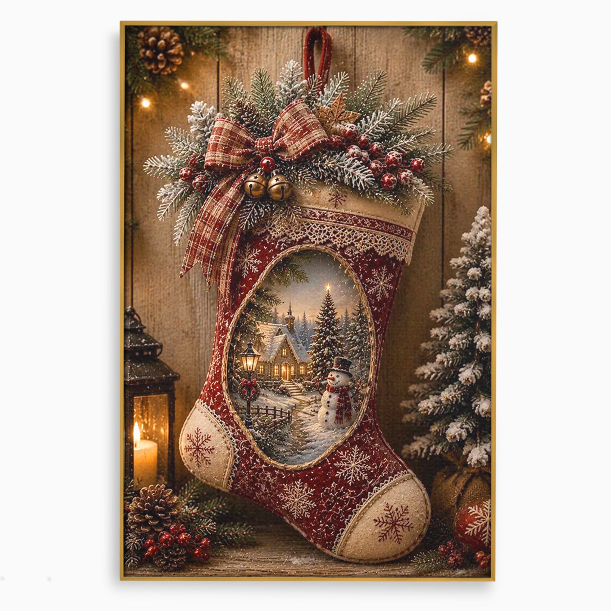 Tablou Canvas Premium LuxCanva® PI1263, Ciorap Festiv, Mos Nicolae, Craciun, Iarna, Decoratiuni, Living, Culori Vibrante