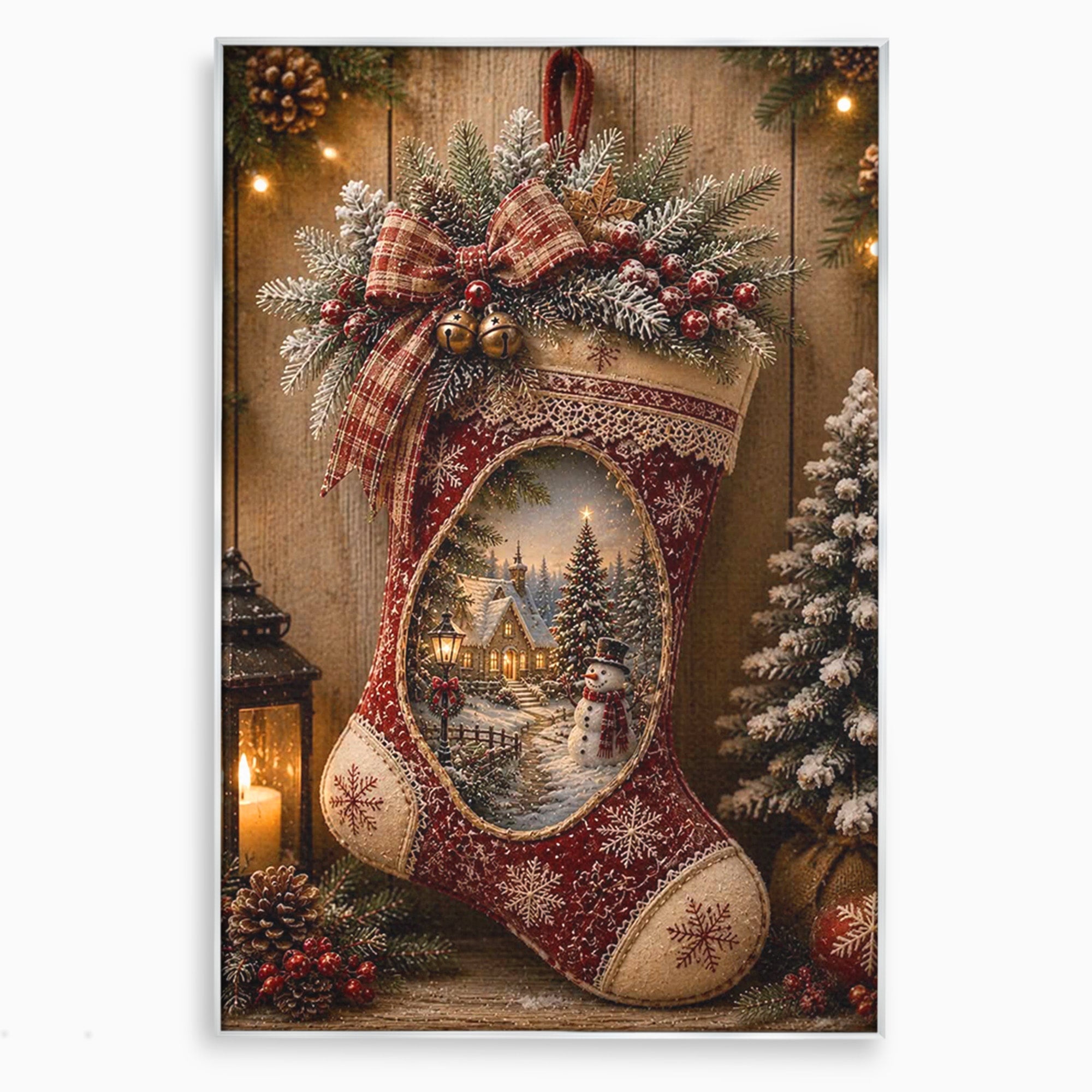 Tablou Canvas Premium LuxCanva® PI1263, Ciorap Festiv, Mos Nicolae, Craciun, Iarna, Decoratiuni, Living, Culori Vibrante