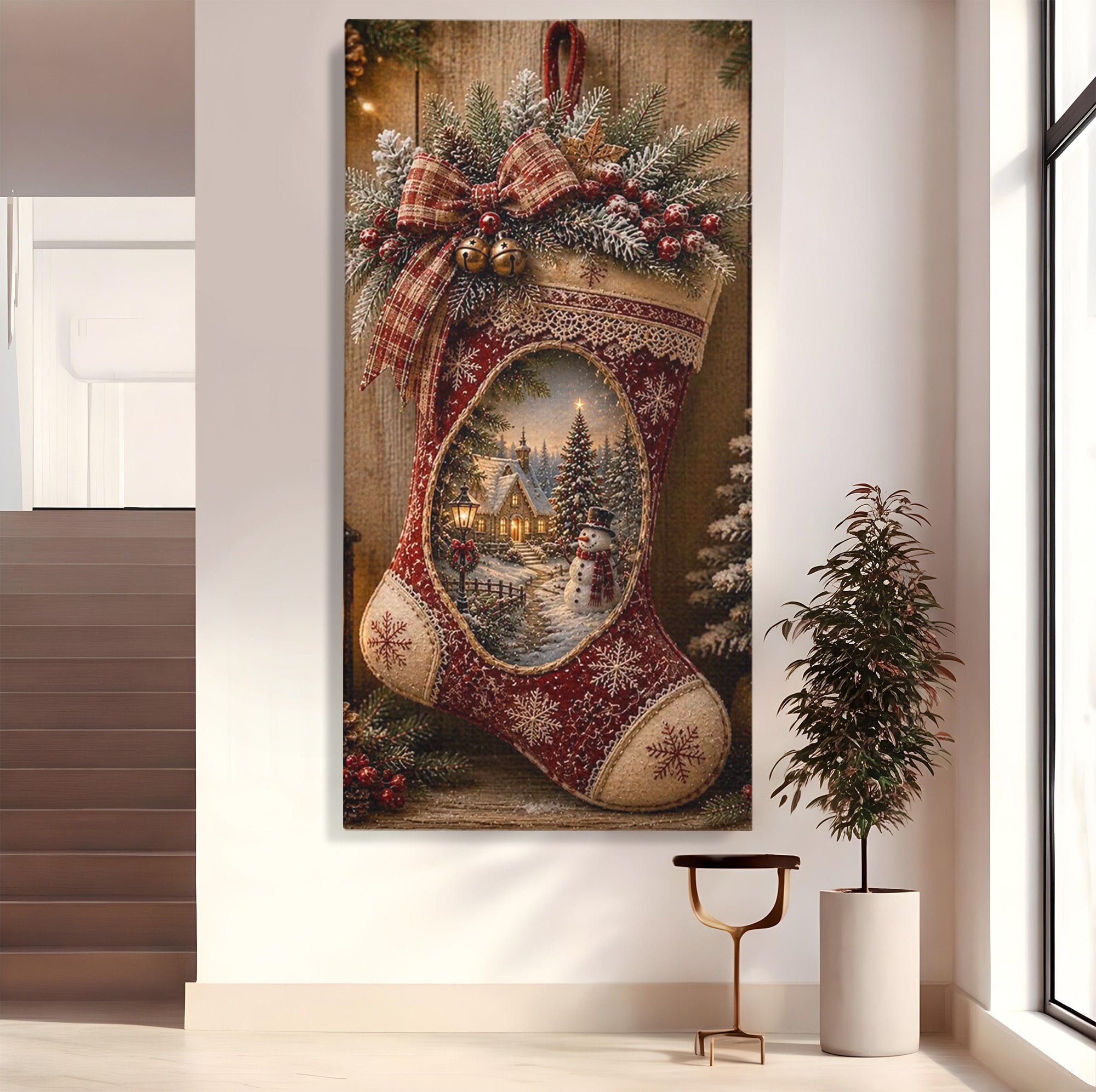 Tablou Canvas Premium LuxCanva® PI1263, Ciorap Festiv, Mos Nicolae, Craciun, Iarna, Decoratiuni, Living, Culori Vibrante
