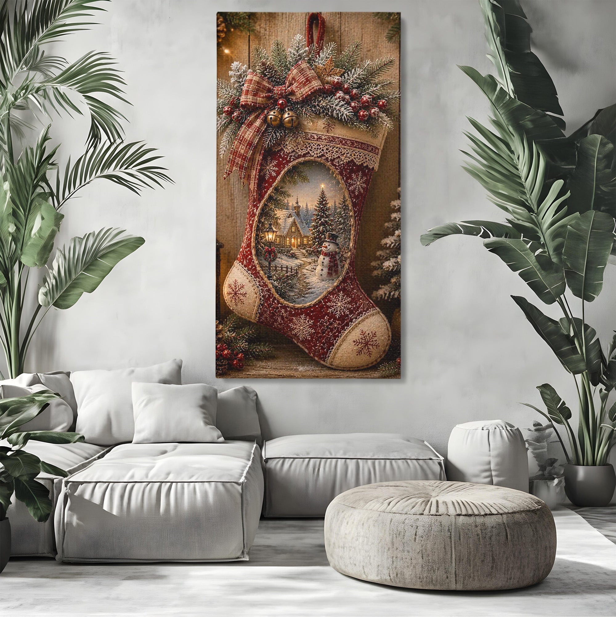 Tablou Canvas Premium LuxCanva® PI1263, Ciorap Festiv, Mos Nicolae, Craciun, Iarna, Decoratiuni, Living, Culori Vibrante