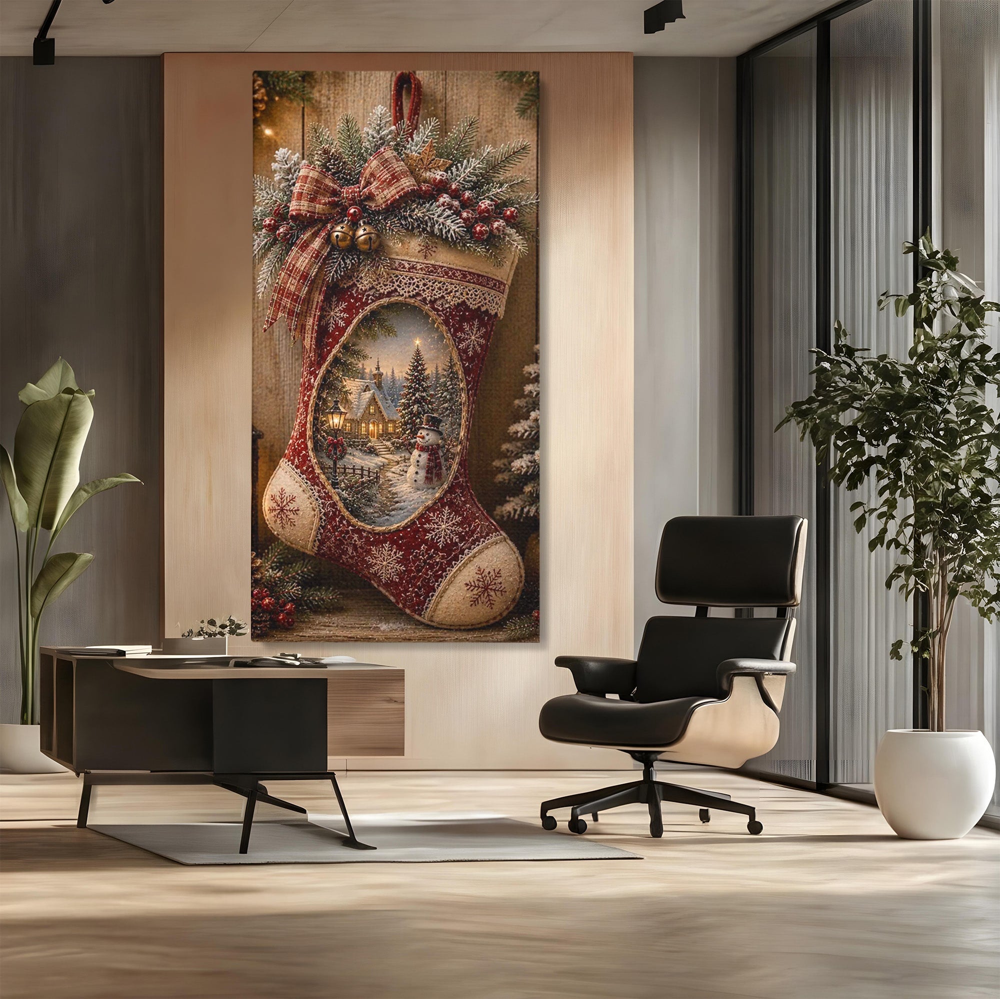 Tablou Canvas Premium LuxCanva® PI1263, Ciorap Festiv, Mos Nicolae, Craciun, Iarna, Decoratiuni, Living, Culori Vibrante