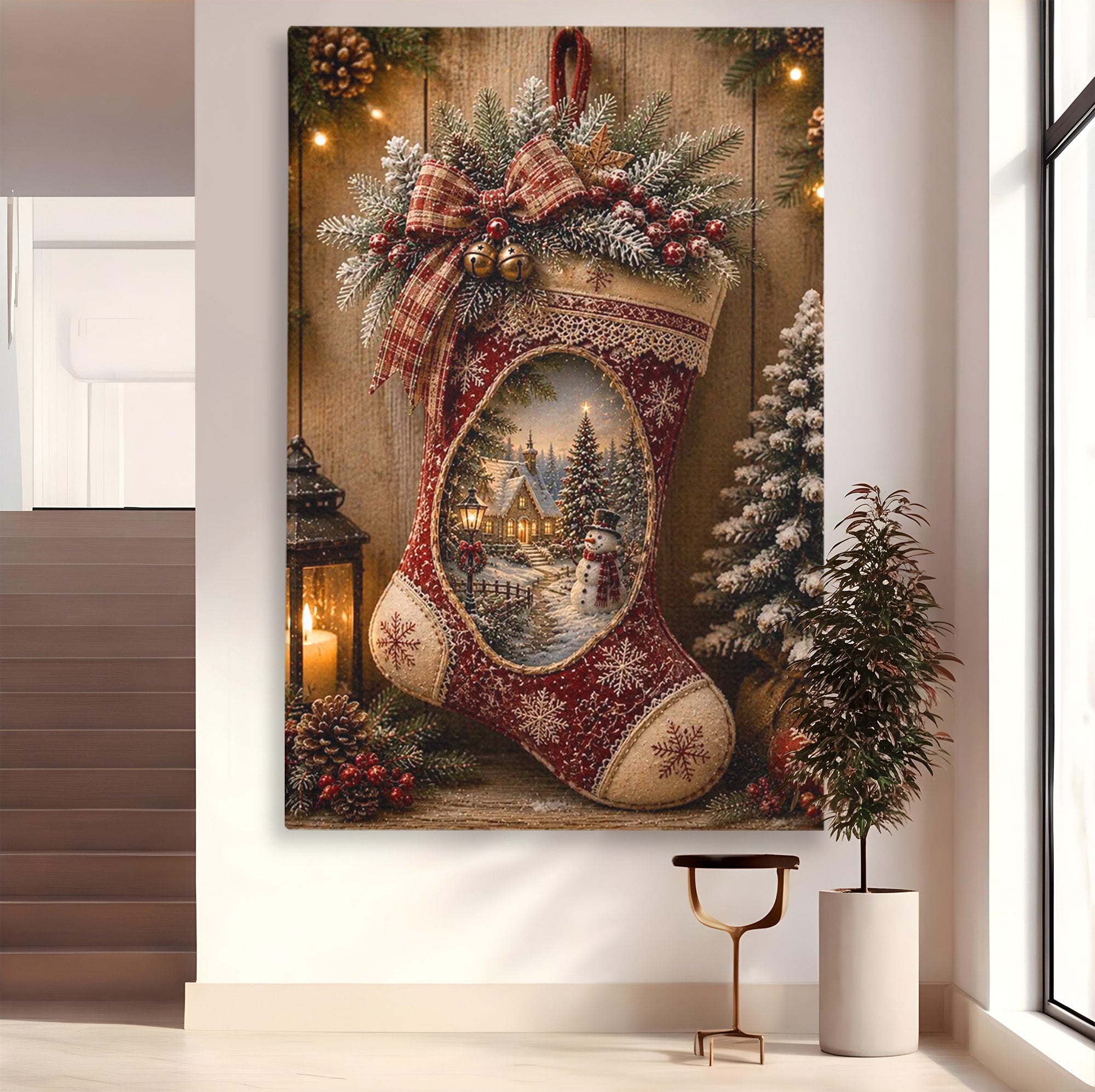 Tablou Canvas Premium LuxCanva® PI1263, Ciorap Festiv, Mos Nicolae, Craciun, Iarna, Decoratiuni, Living, Culori Vibrante