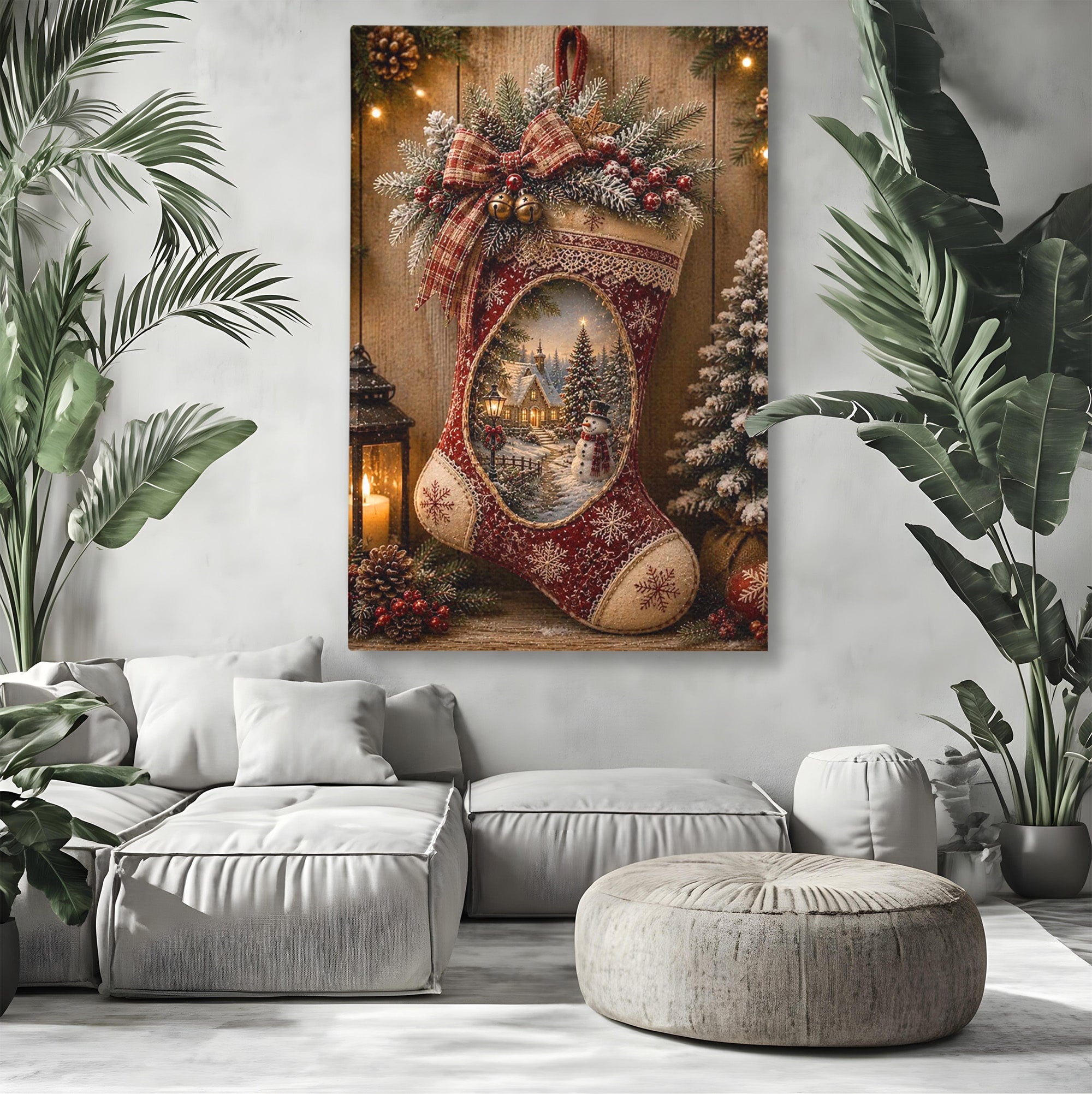 Tablou Canvas Premium LuxCanva® PI1263, Ciorap Festiv, Mos Nicolae, Craciun, Iarna, Decoratiuni, Living, Culori Vibrante