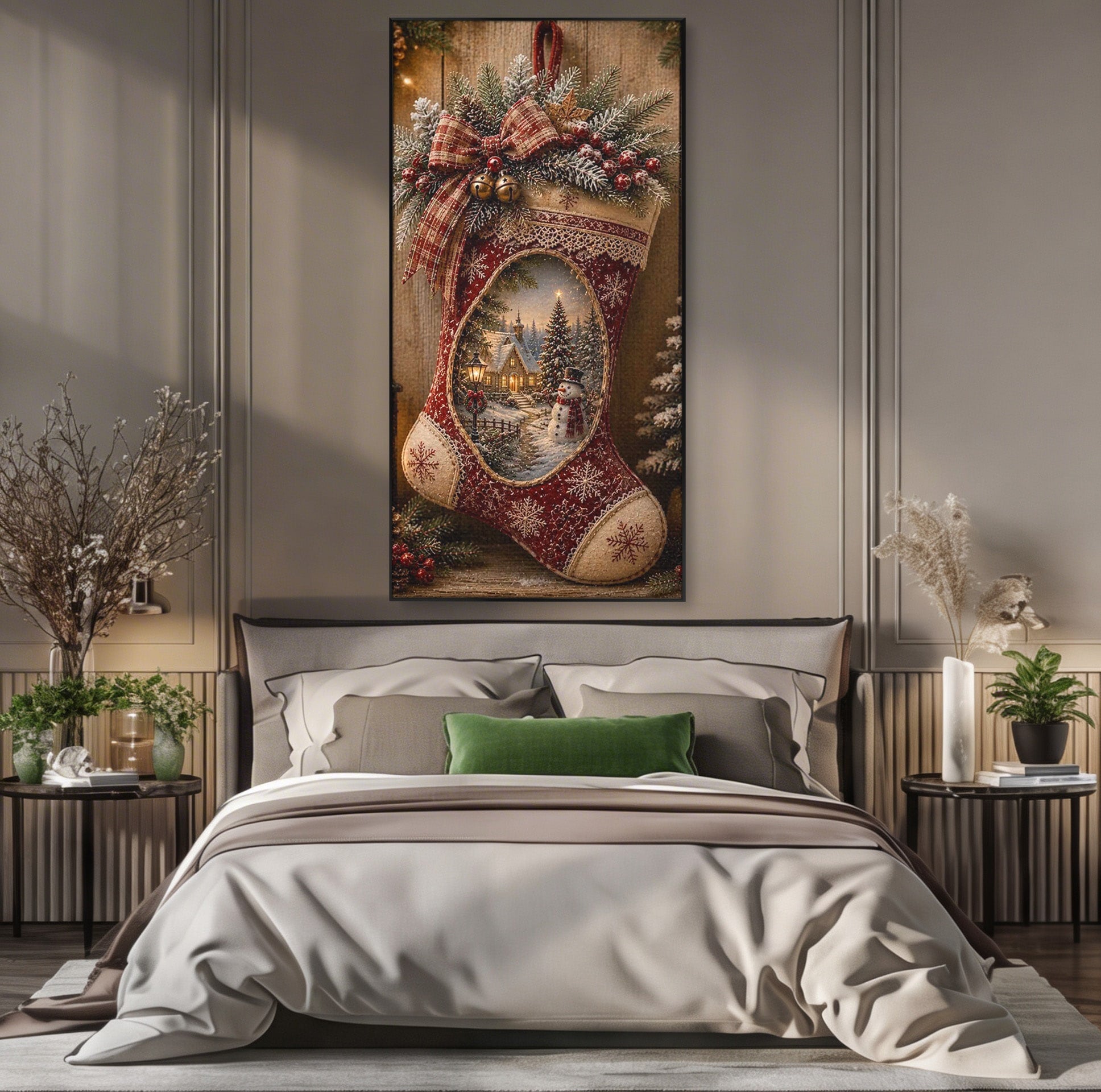 Tablou Canvas Premium LuxCanva® PI1263, Ciorap Festiv, Mos Nicolae, Craciun, Iarna, Decoratiuni, Living, Culori Vibrante