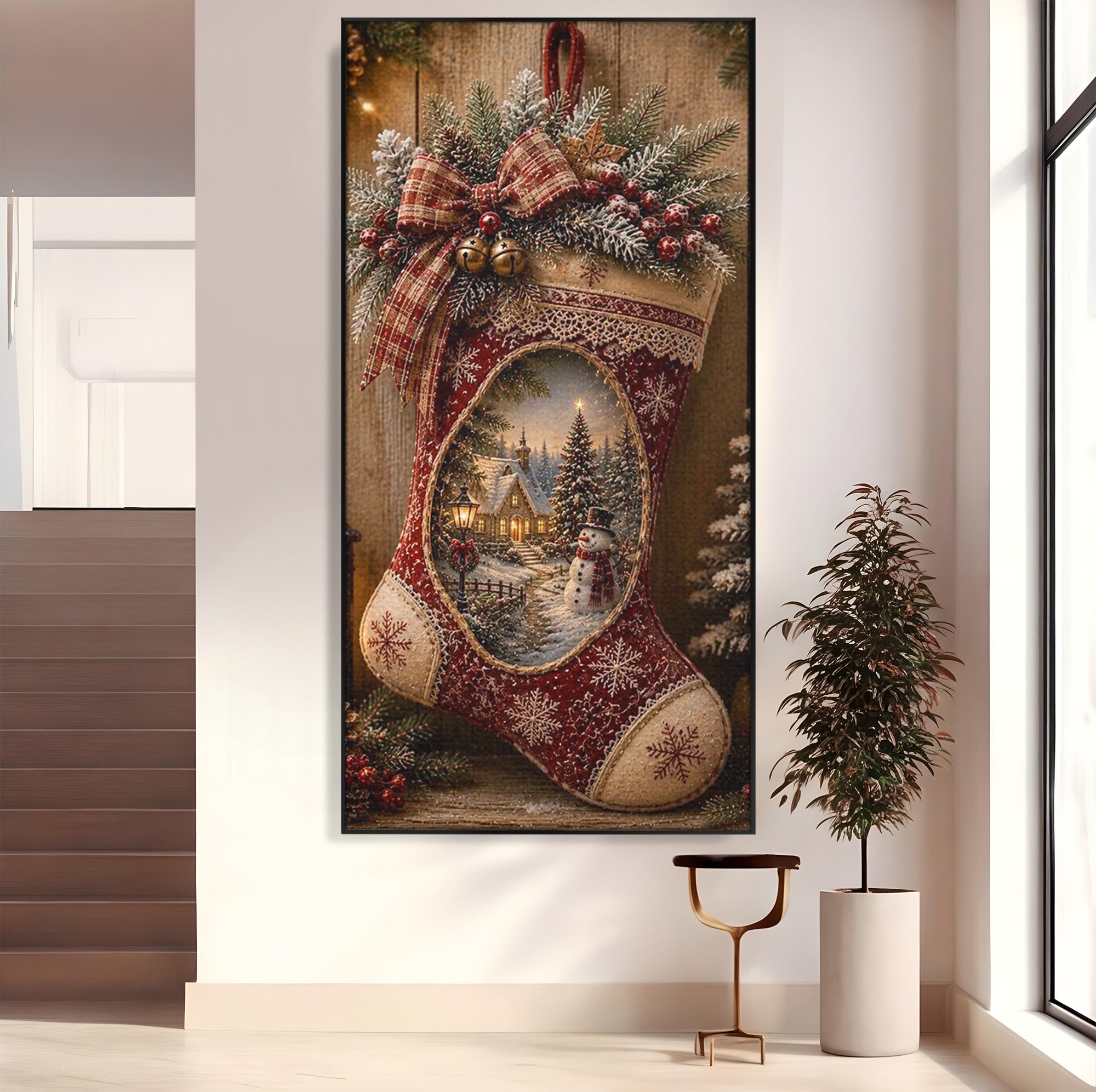 Tablou Canvas Premium LuxCanva® PI1263, Ciorap Festiv, Mos Nicolae, Craciun, Iarna, Decoratiuni, Living, Culori Vibrante