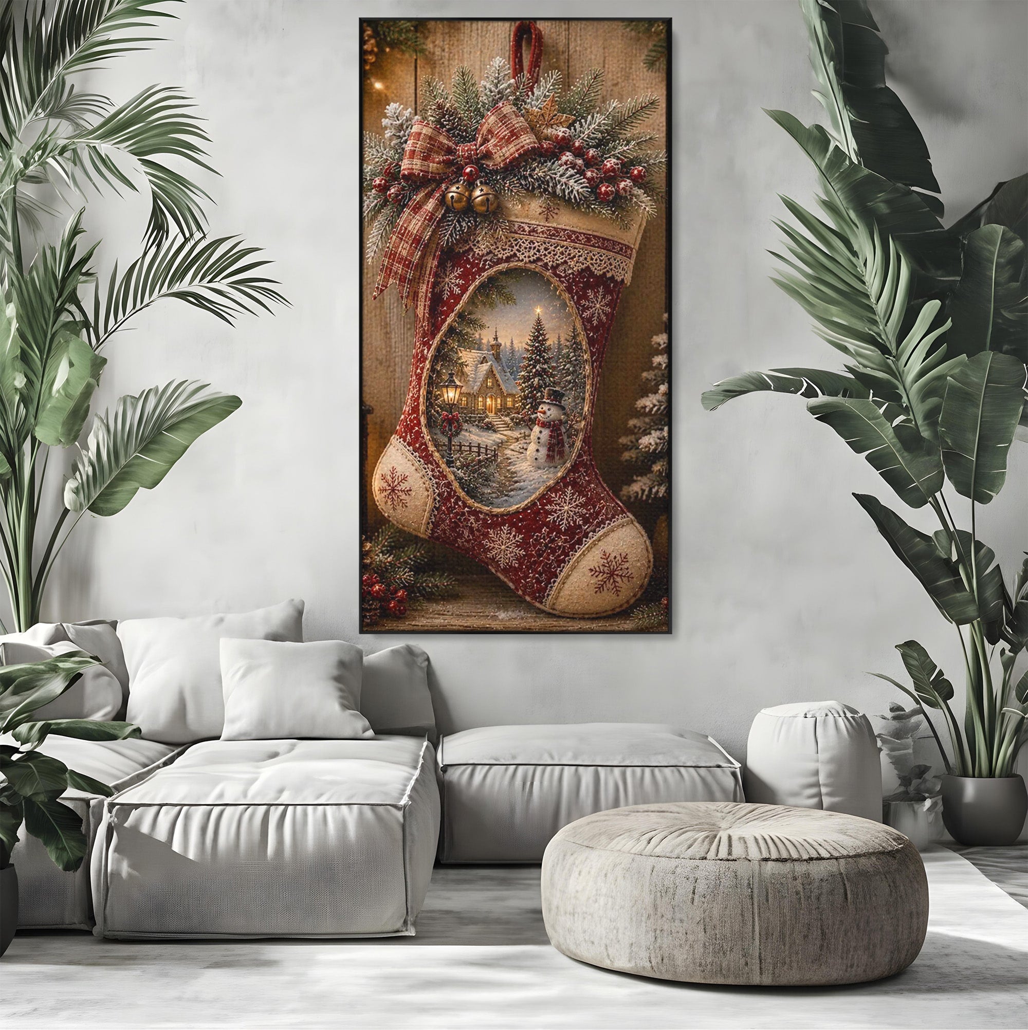 Tablou Canvas Premium LuxCanva® PI1263, Ciorap Festiv, Mos Nicolae, Craciun, Iarna, Decoratiuni, Living, Culori Vibrante