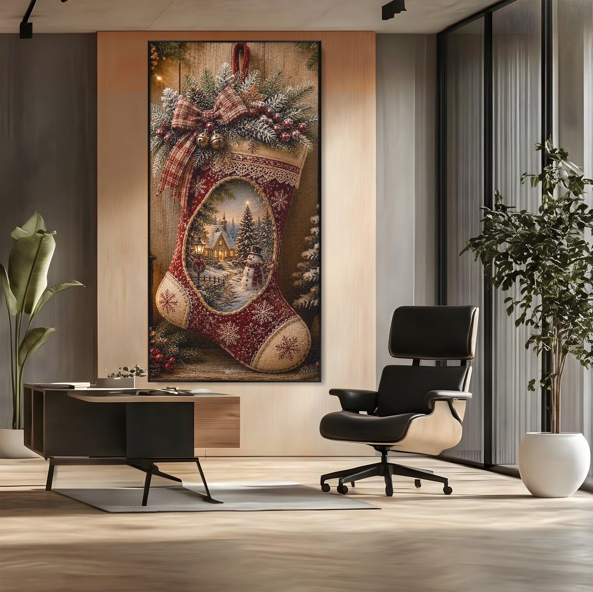 Tablou Canvas Premium LuxCanva® PI1263, Ciorap Festiv, Mos Nicolae, Craciun, Iarna, Decoratiuni, Living, Culori Vibrante