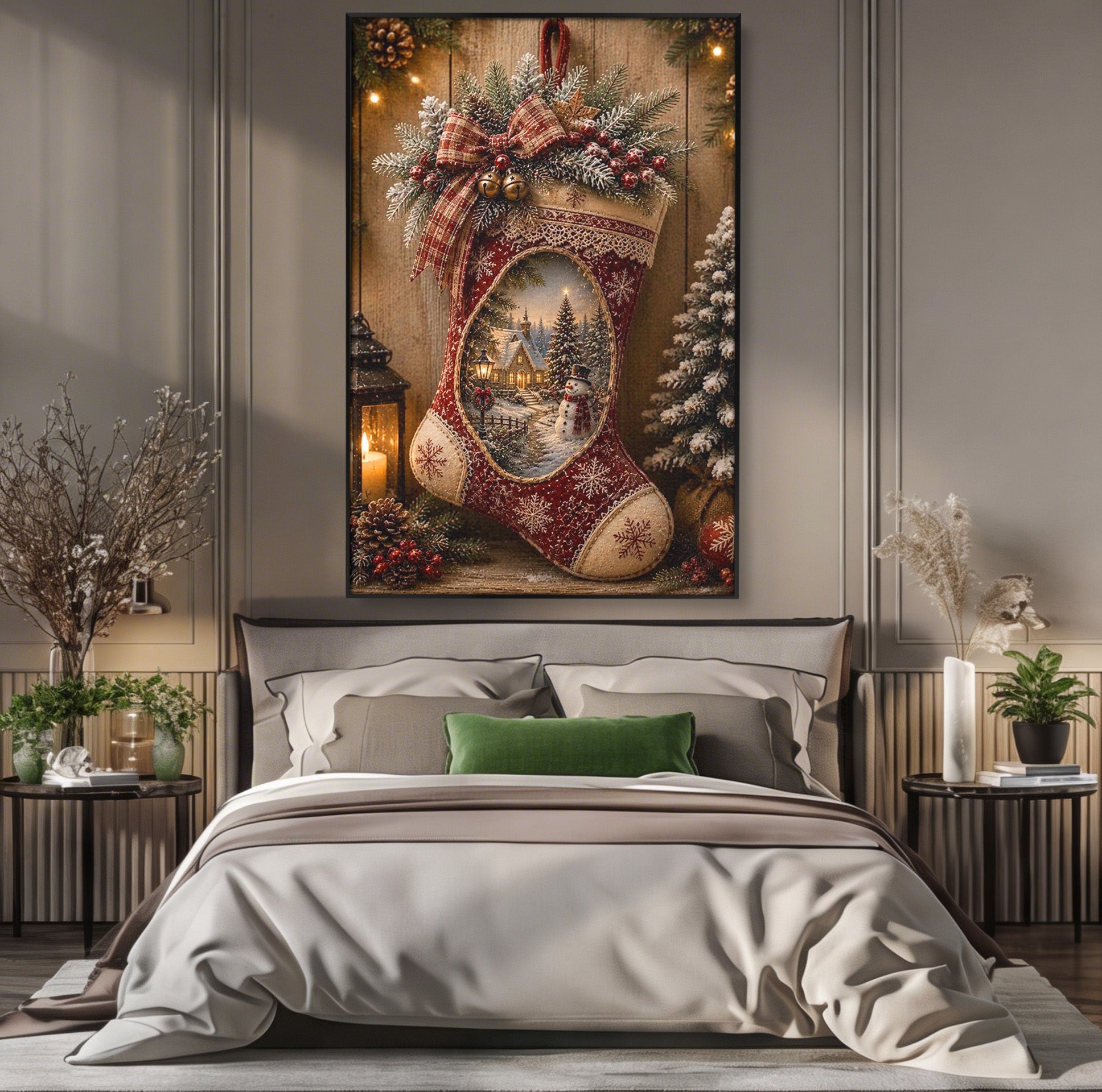 Tablou Canvas Premium LuxCanva® PI1263, Ciorap Festiv, Mos Nicolae, Craciun, Iarna, Decoratiuni, Living, Culori Vibrante