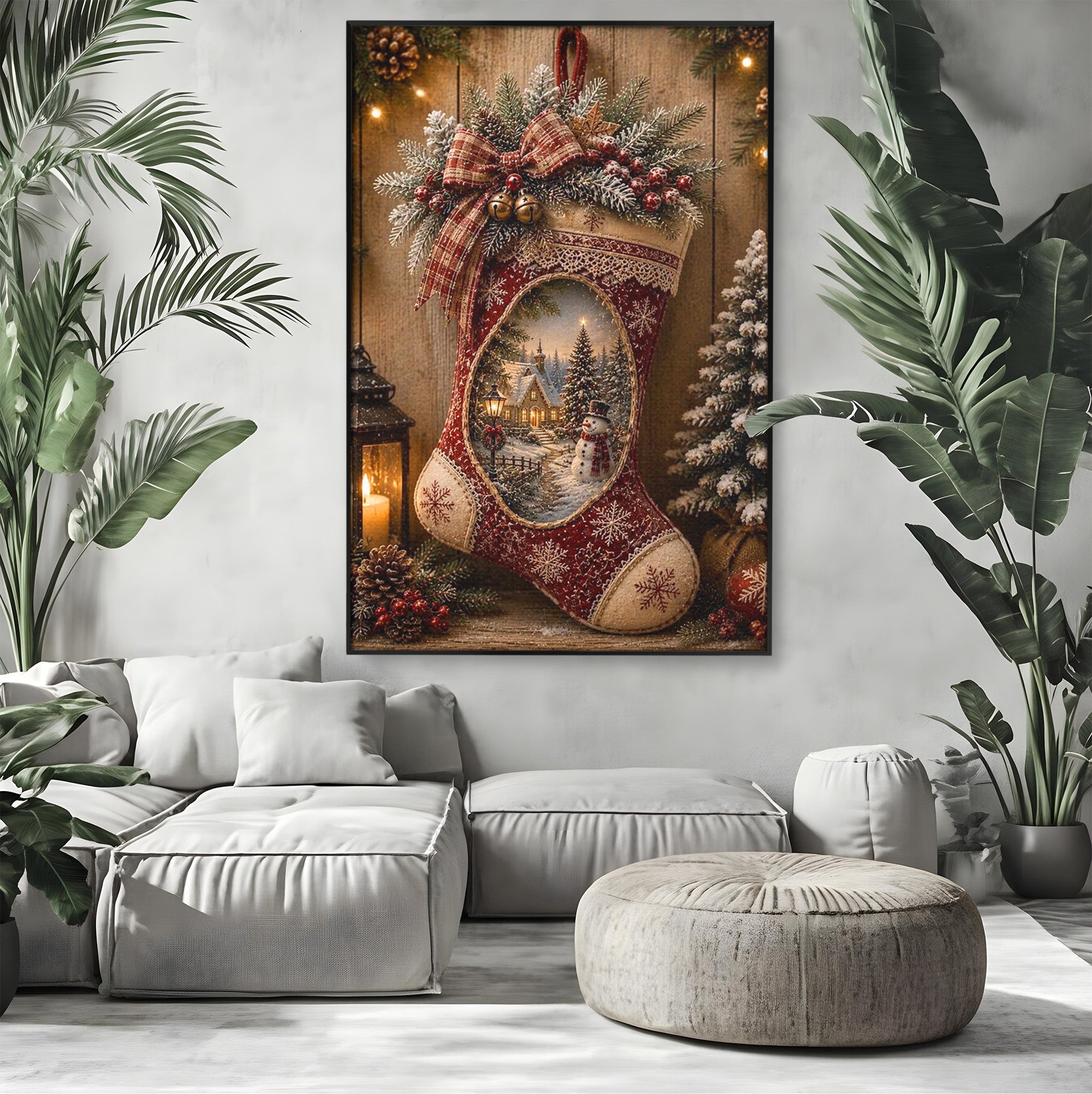 Tablou Canvas Premium LuxCanva® PI1263, Ciorap Festiv, Mos Nicolae, Craciun, Iarna, Decoratiuni, Living, Culori Vibrante