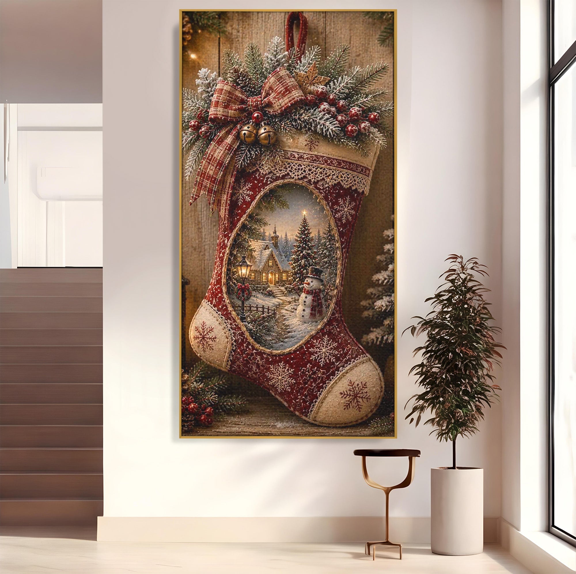 Tablou Canvas Premium LuxCanva® PI1263, Ciorap Festiv, Mos Nicolae, Craciun, Iarna, Decoratiuni, Living, Culori Vibrante