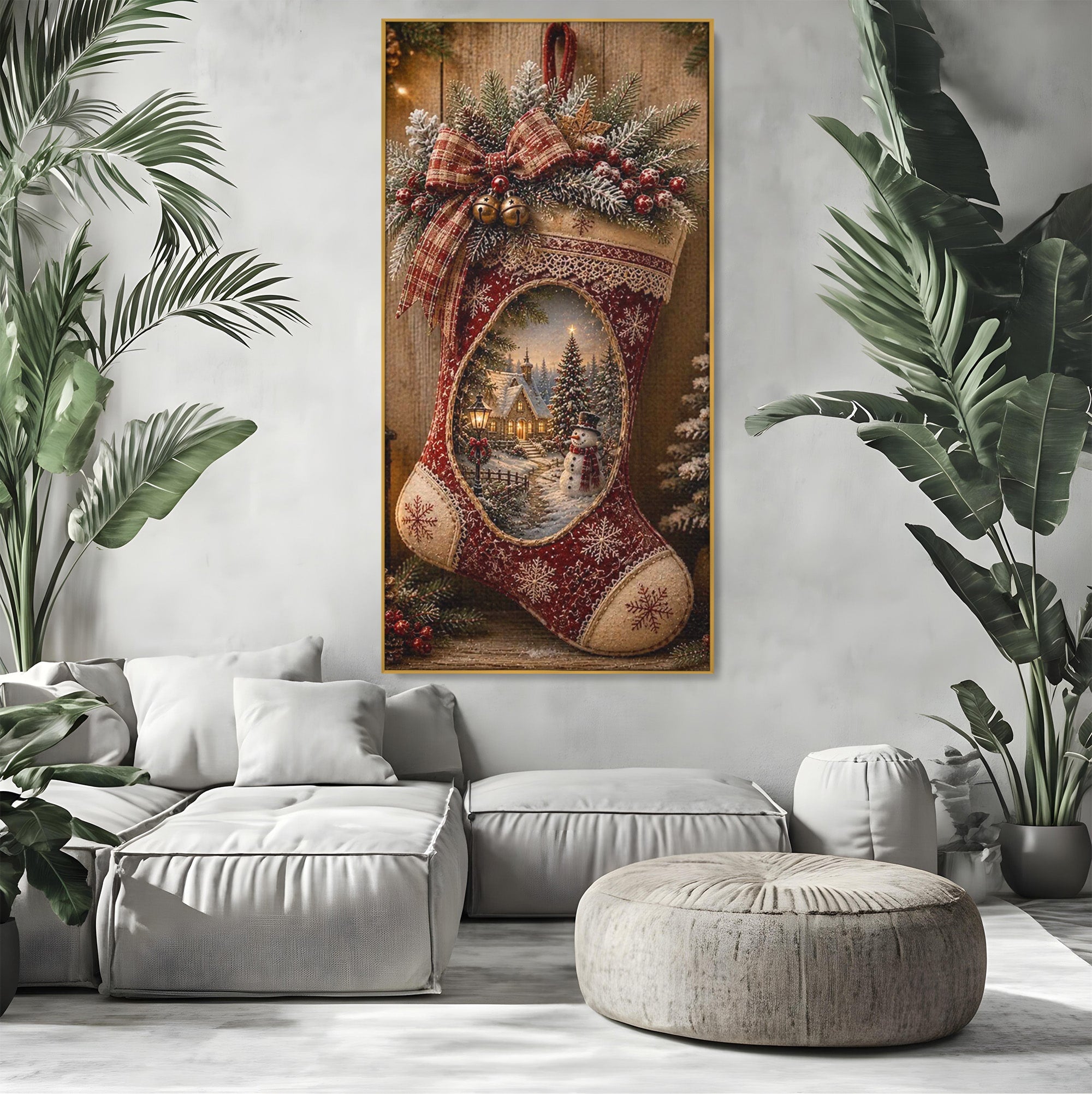 Tablou Canvas Premium LuxCanva® PI1263, Ciorap Festiv, Mos Nicolae, Craciun, Iarna, Decoratiuni, Living, Culori Vibrante