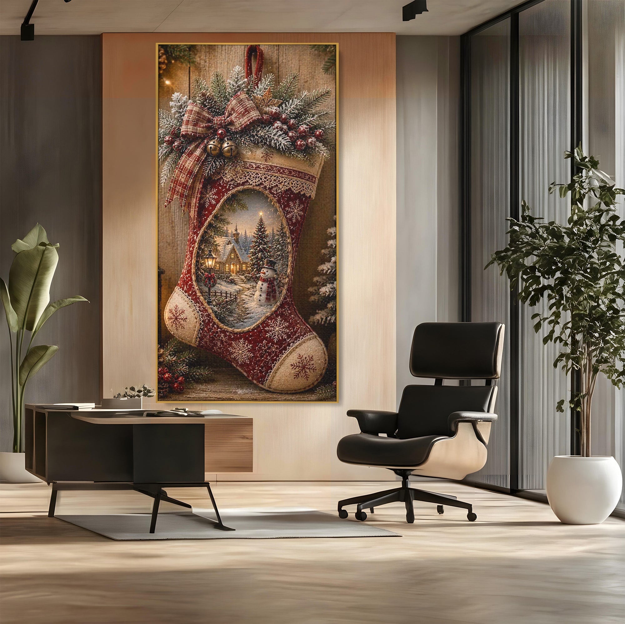Tablou Canvas Premium LuxCanva® PI1263, Ciorap Festiv, Mos Nicolae, Craciun, Iarna, Decoratiuni, Living, Culori Vibrante